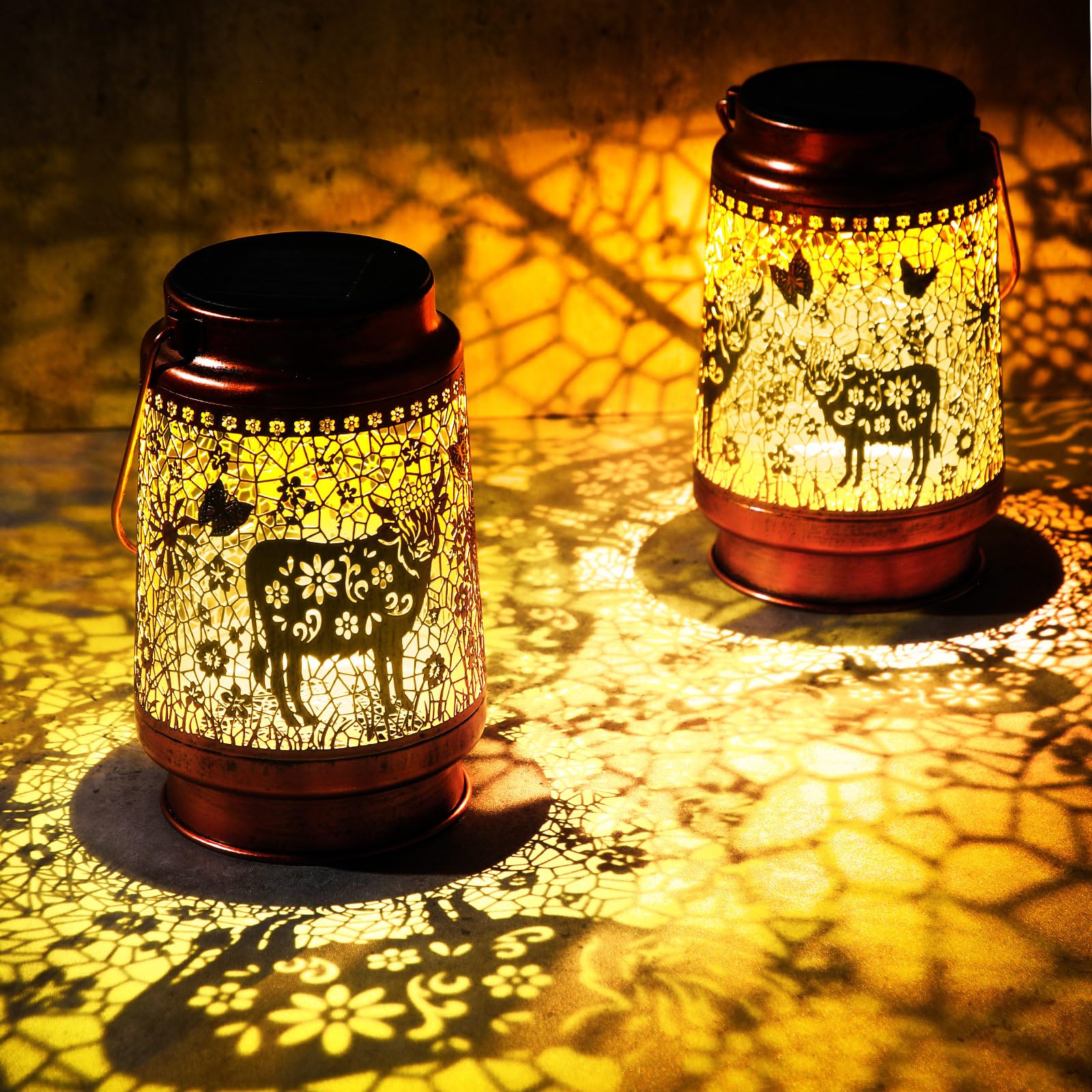 Glooglitter 2 Pcs Highland Cow Solar Lanterns Outdoor Fathers Day Hanging Solar Lights Gifts for Women Men Waterproof Lamp Meta