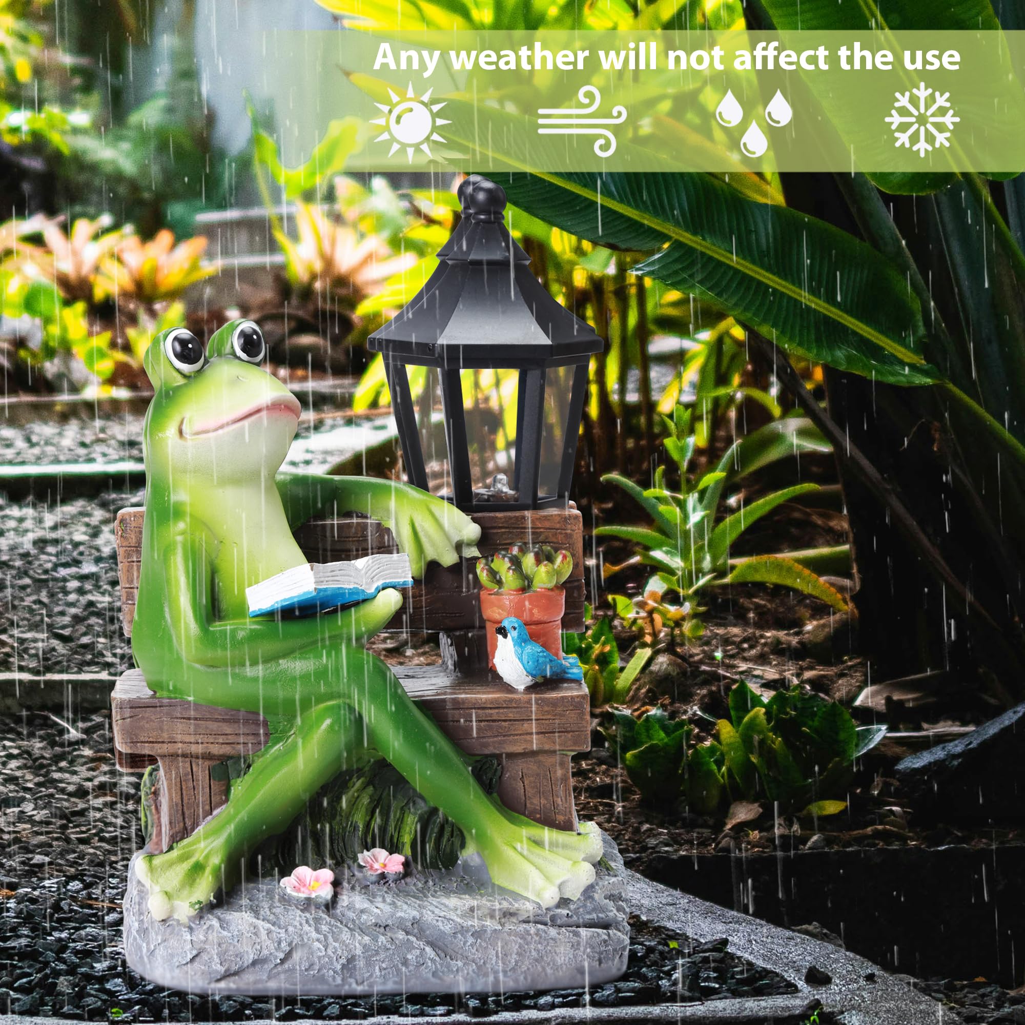 Outdoor Resin Reading Frog Statues, Solar Frog Garden Statues, Garden Frogs Outdoor Decor For Lawn, Balcony, Yard Decoration, Fr