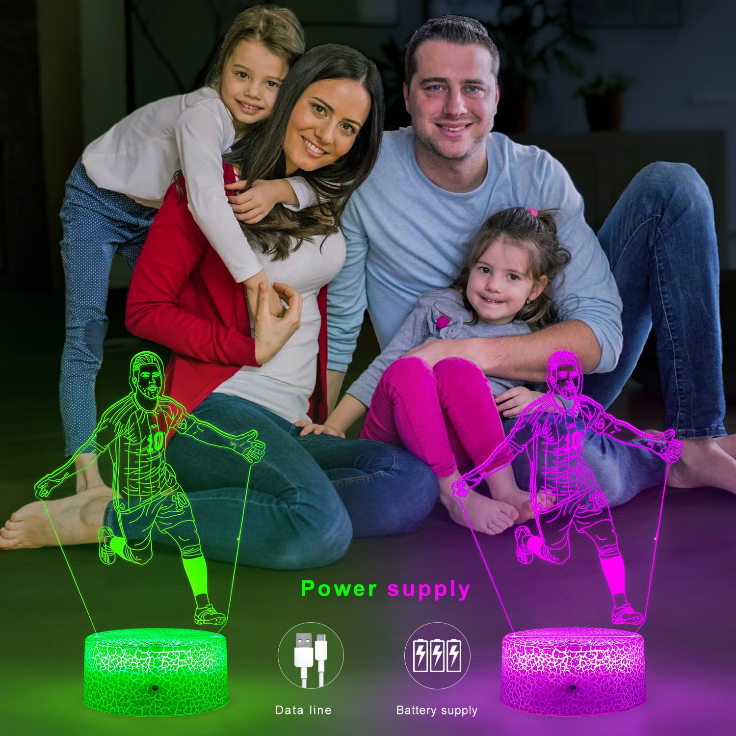 ZeHaiYlf 3D Illusion Lamp for Boys - Argentina Soccer Player #10, 16 Colors, Dimmable Night Light, Football Fans Gift, Model 02