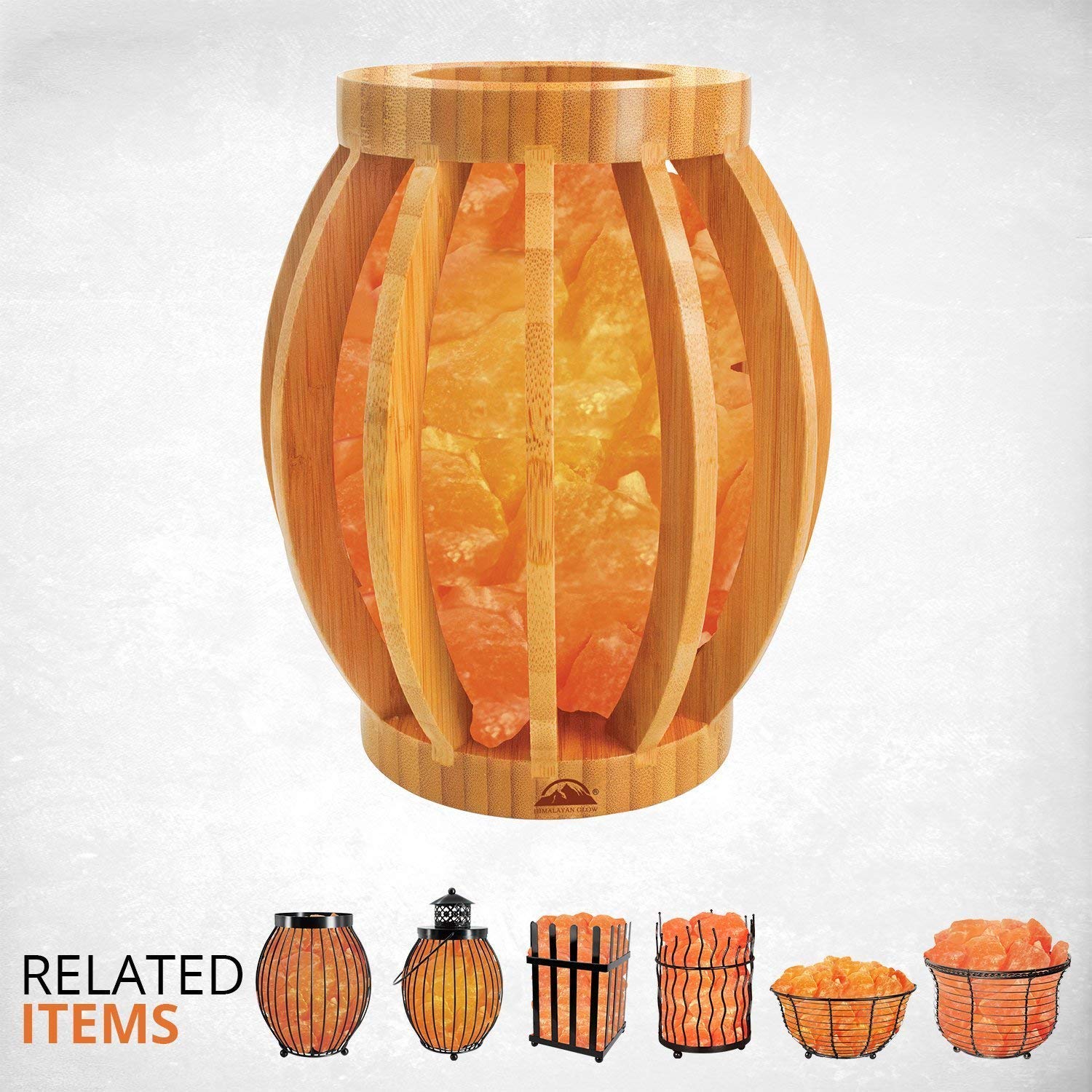 Himalayan Glow Bamboo Basket Night Light Lamp, ETL Certified, Pack of 2, Pink Salt Chunks, Warm Amber, Model 1348B, Orange