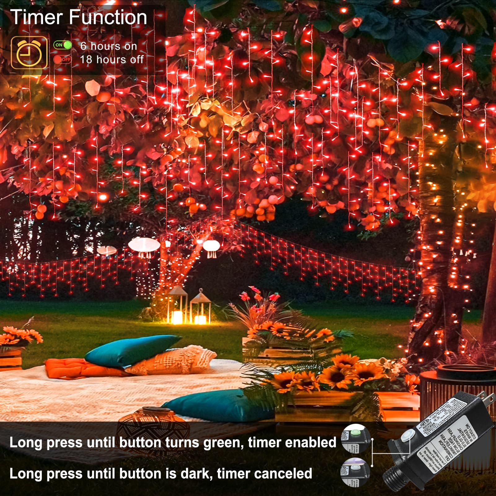 Nielfoi Christmas Lights Outdoor, 66ft Red Icicle String Lights, 640 LED, Waterproof, 8 Modes, Connectable for Indoor/Outdoor Decor