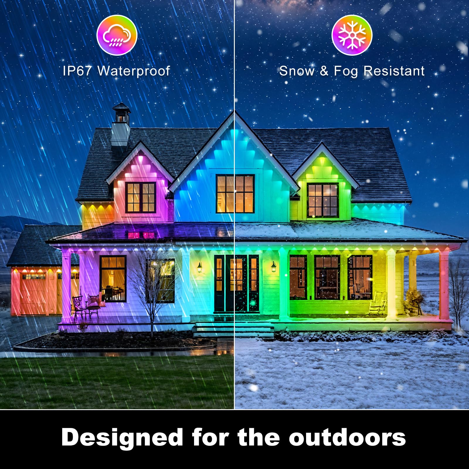 RCUICA 500FT Waterproof Outdoor Lights with Smart App Control, RGB Color, DIY Scenes, Music Sync, Perfect for Garden & Deck Decor