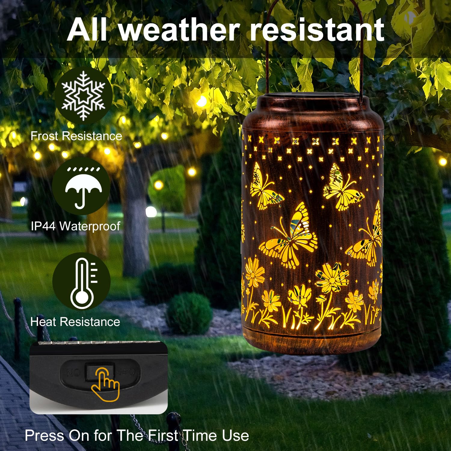 Pearlstar Butterfly Lantern Outdoor Solar Hanging Lantern Lights Decorative Solar Light Waterproof For Table Patio Yard Garden L