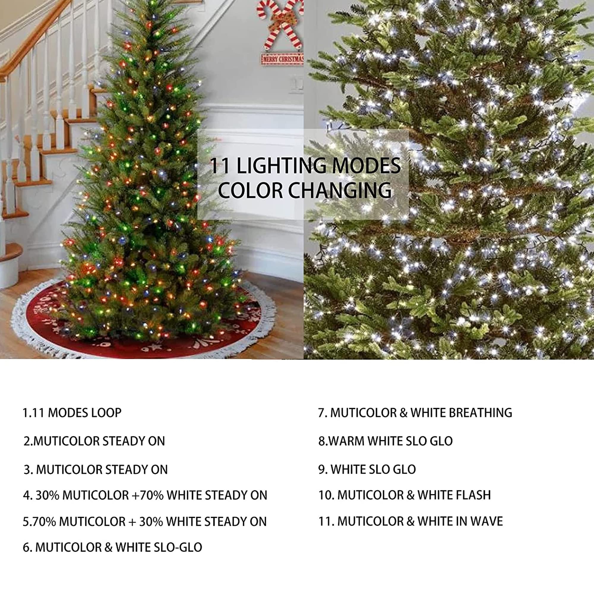 Dazzle Bright 300 LED Color Changing Christmas Lights, Warm White & Multi, Waterproof, 11 Function, Indoor/Outdoor Decor, Model HB-300COI