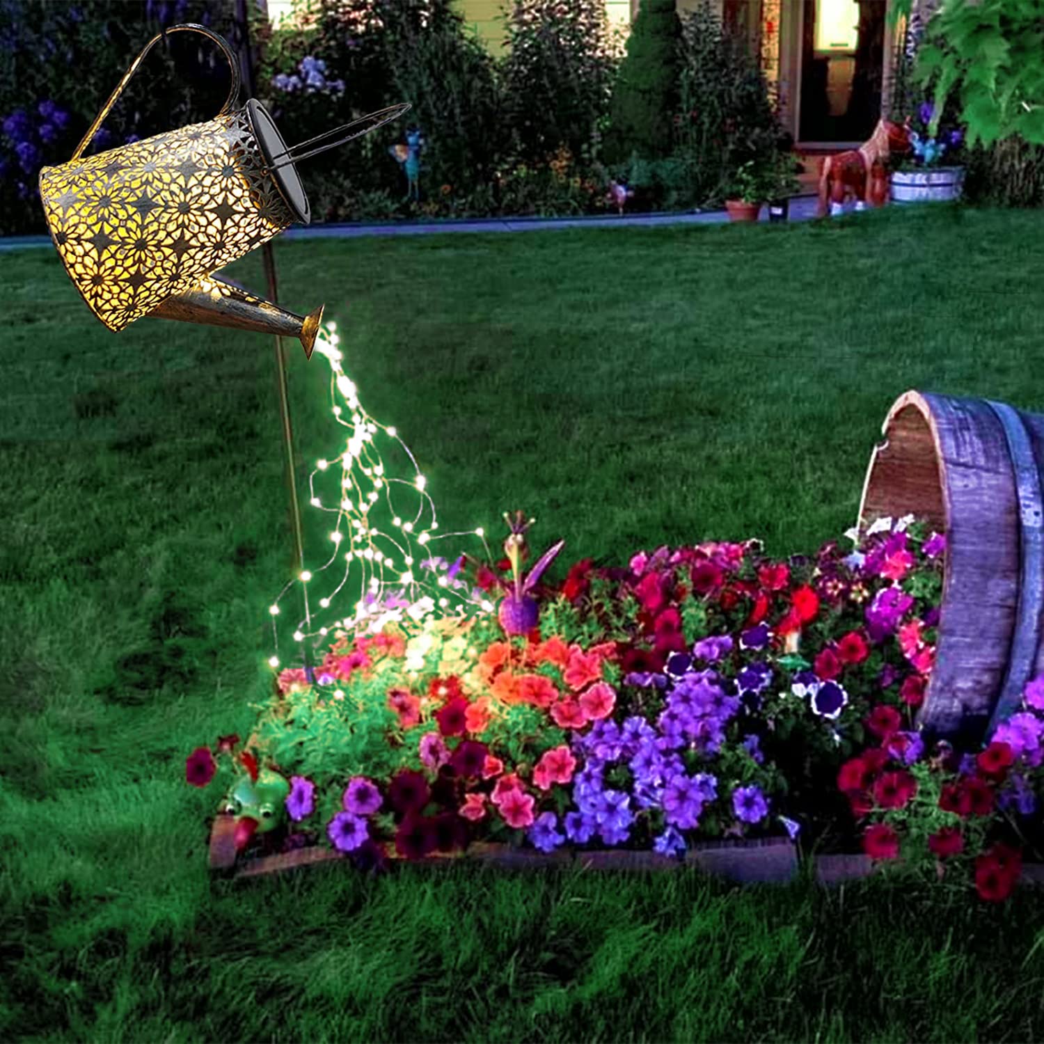 Vcdsoy Solar Watering Can Lights, Solar Lights Outdoor Waterproof, Large Retro Metal Hanging Gardening Gifts for Mom Grandma Wom