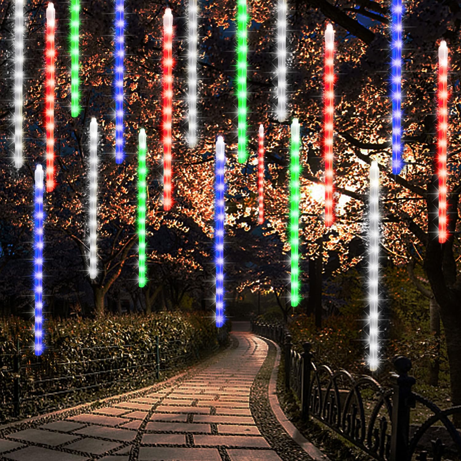 LJLNION 24 Tubes Meteor Shower Lights, 864 LED Icicle Lights, Connectable Raindrop Light, Multicolor