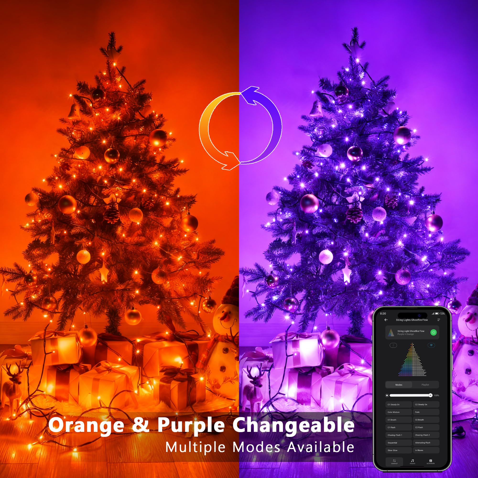 Brizled Smart Halloween Lights  300 Led 98Ft Orange & Purple Color Changing String Lights App & Voice Control  Music Sync  Dimmable Ghostfire Flow Light For Outdoor Indoor Halloween Thanksgiving Decor