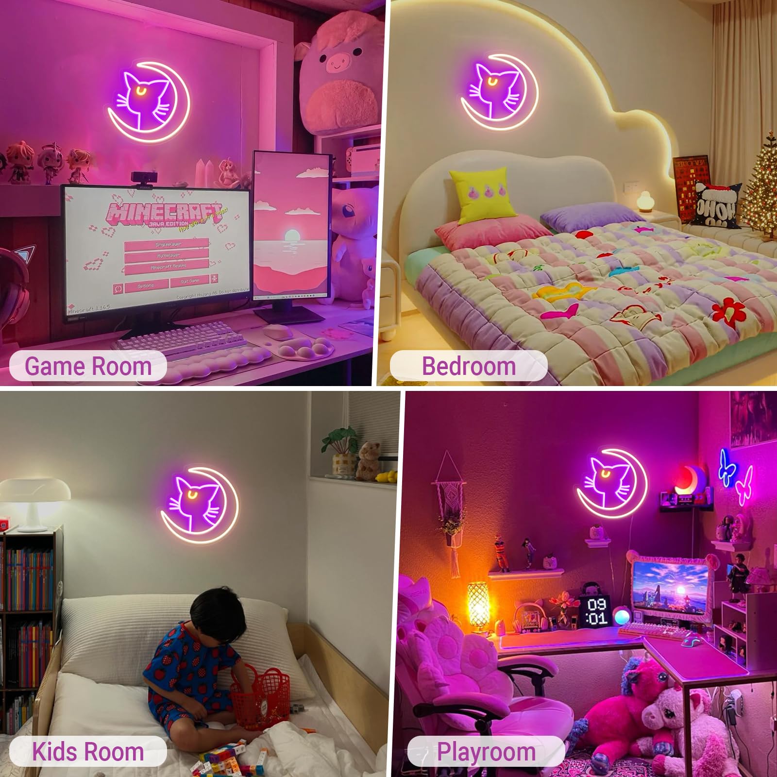 MiMaik LED Neon Sign - Japanese Anime Luna Cat Light, Dimmable, 10inx9.8in, Pink Kawaii Decor for Bedroom, Game Room, Birthday Party