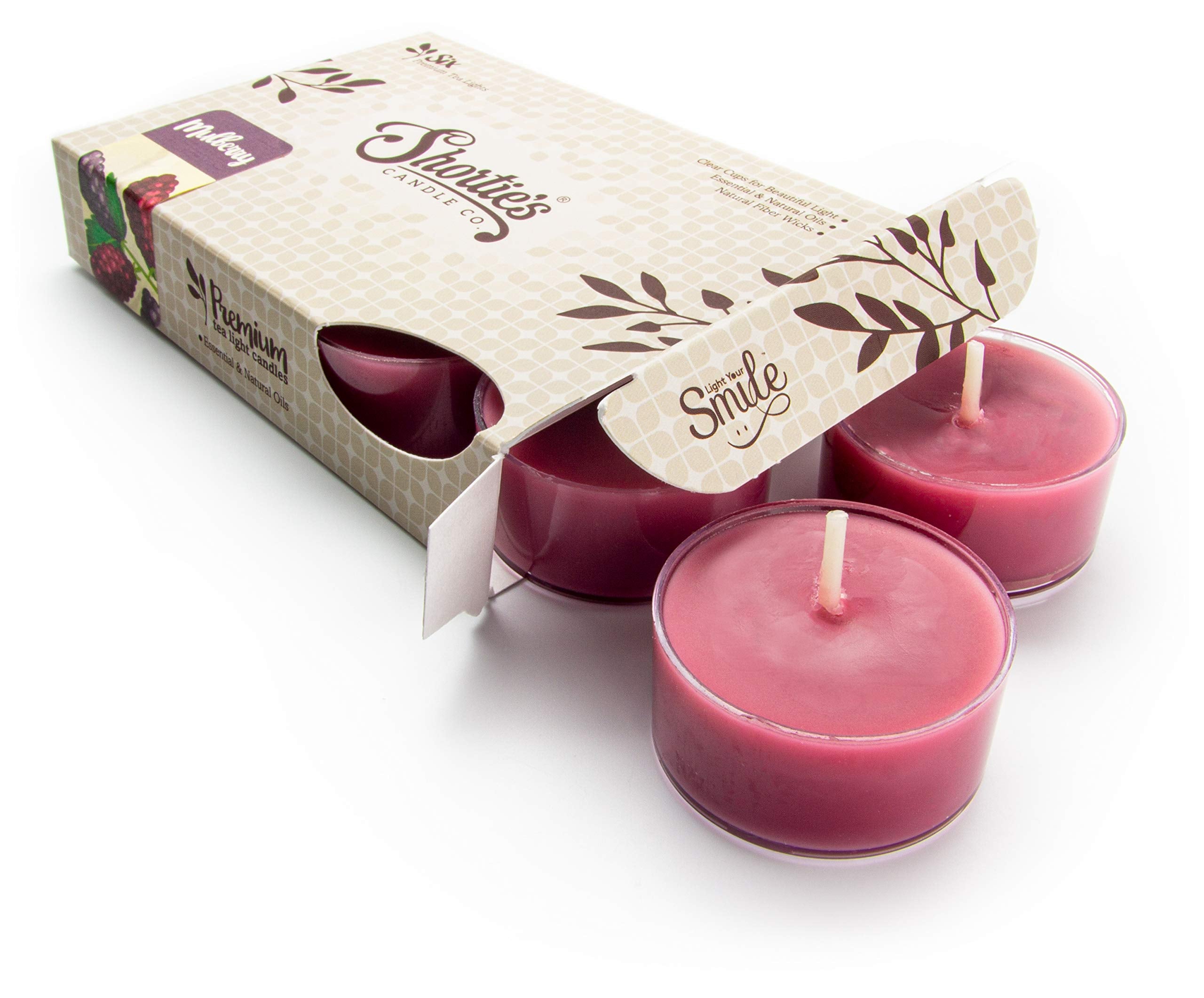 Shorties Candle Company Mulberry Tealight Candles - Highly Scented, Dark Red, Small, Paraffin Wax, 6 Pack