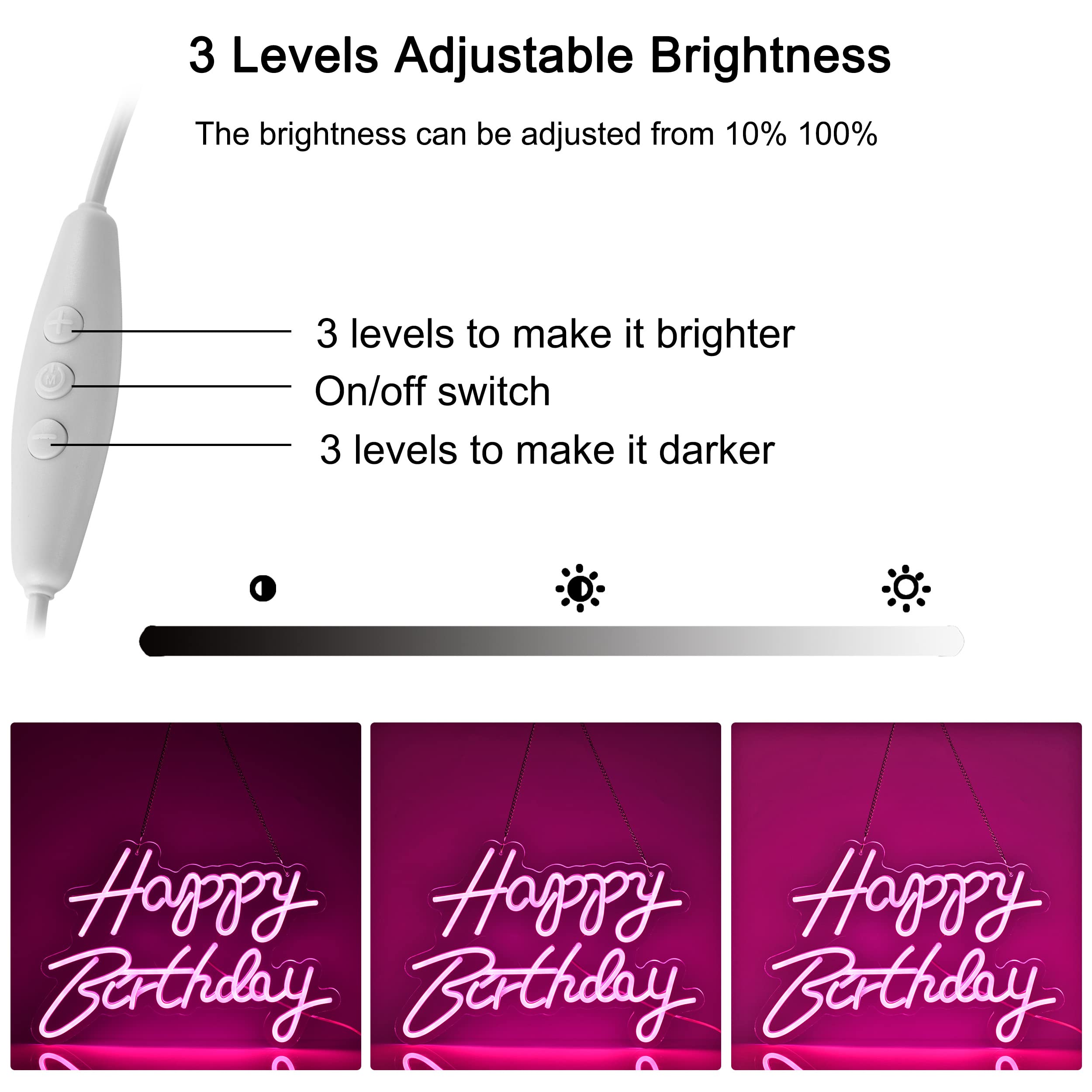 Neonhonba Happy Birthday Neon Sign, Dimmable, 17x12 inches, Pink