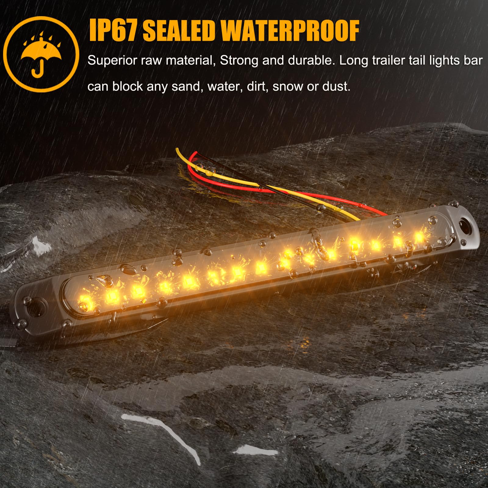 PSEQT 10" LED Trailer Tail Lights Bar - Amber Turn Signal & Marker Lights, Waterproof, Smoked Amber, Model PSEQTWBSY, 2Pcs