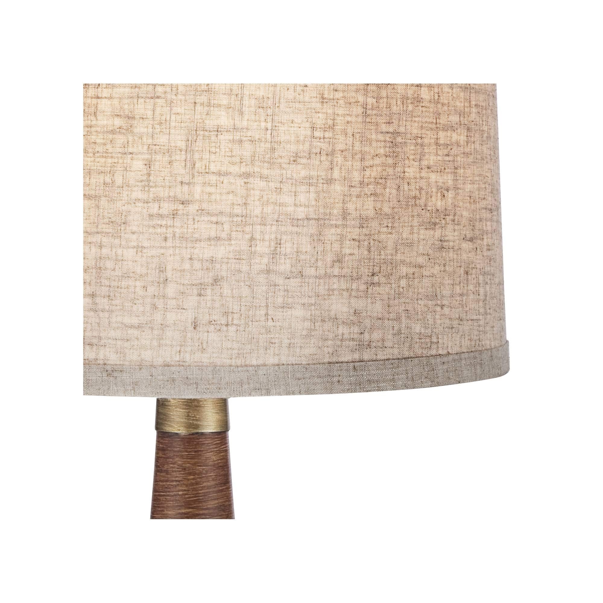 360 Lighting Mid Century Modern Table Lamp 24" High, Walnut Faux Wood with Off White Linen Shade, Model 4C512, Ideal for Bedroom or Office