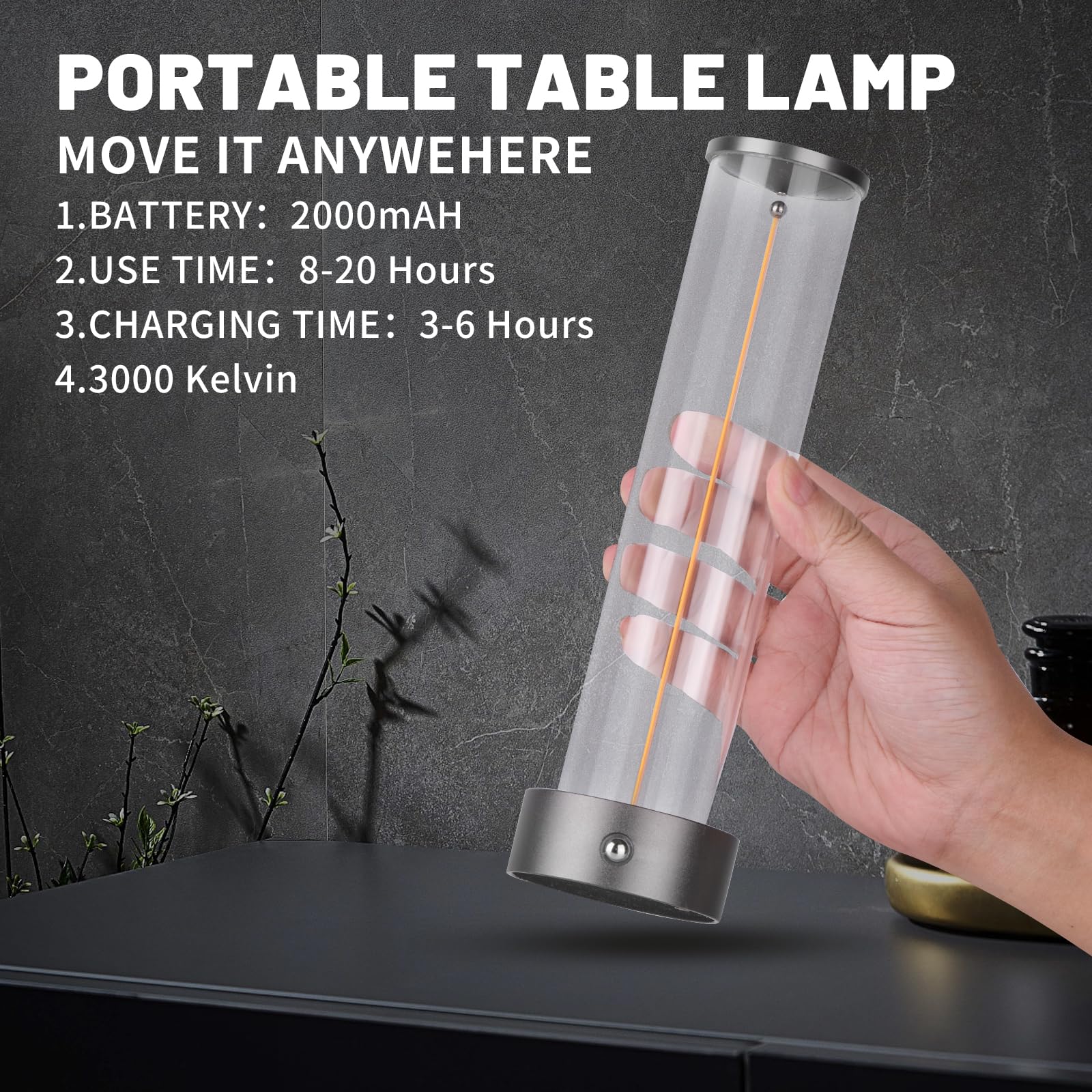 Cordless Portable Led Table Lamp, Rechargeable Battery Operated Desk Lamp With Touch Sensor, Three-Level Dimmable Suitable For B