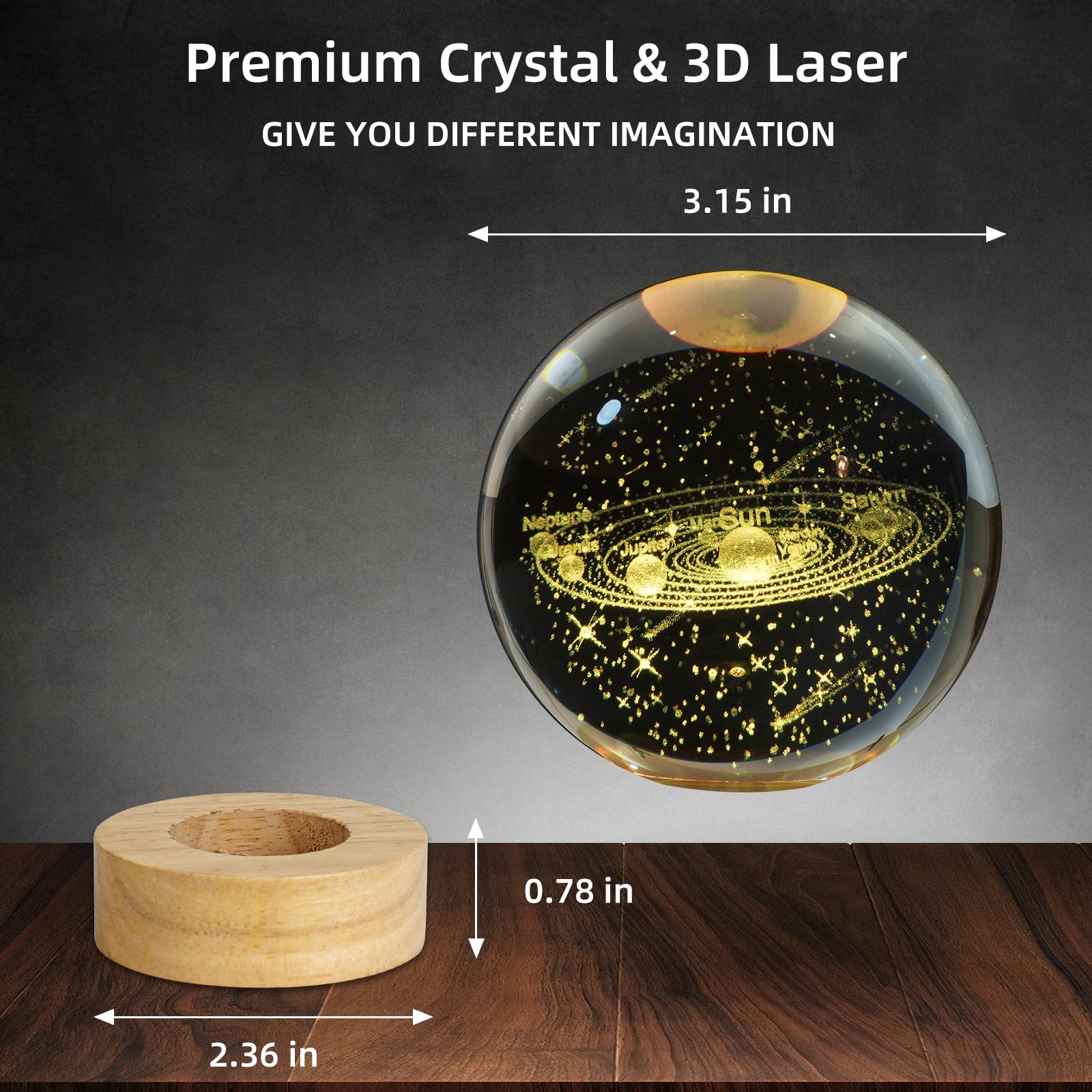 Zxblaq 3D Solar System Crystal Ball Night Light, Upgraded 3.15 Inch Glass Ball Lamp With 16 Color Led Wooden Base, Solar System