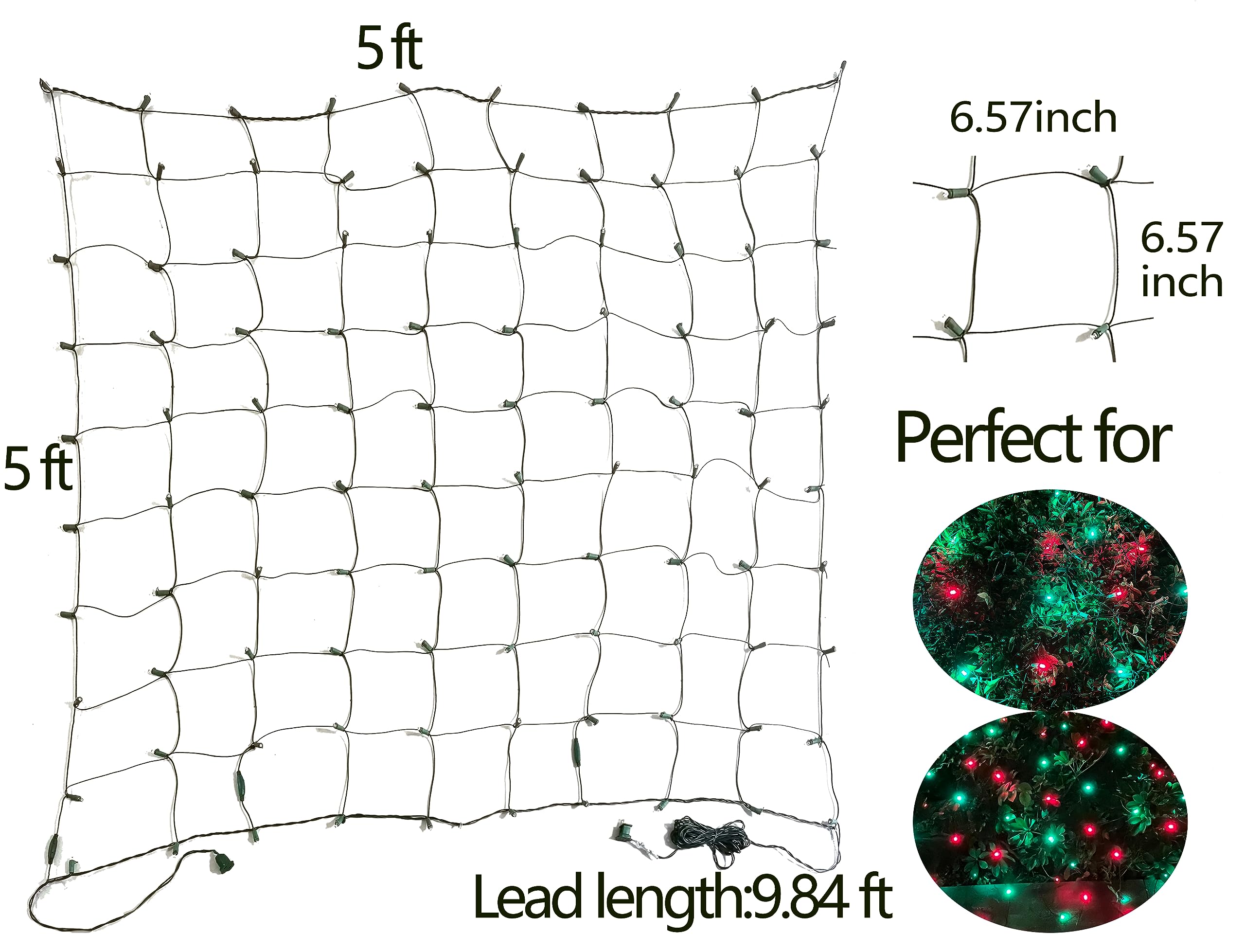 Hishiny Led Christmas Net Lights Outdoor, 5Ftx5Ft 100Led Green Wire, Connectable Bush Mesh Net Lights String For Halloween Chris