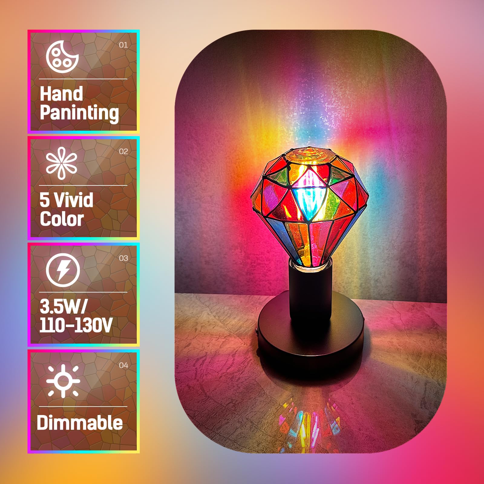 Hompavo Dimmable LED Stained Glass Light Bulb, Hand-Painted G95 3.5W for Party, Halloween & Christmas, 1 Pack