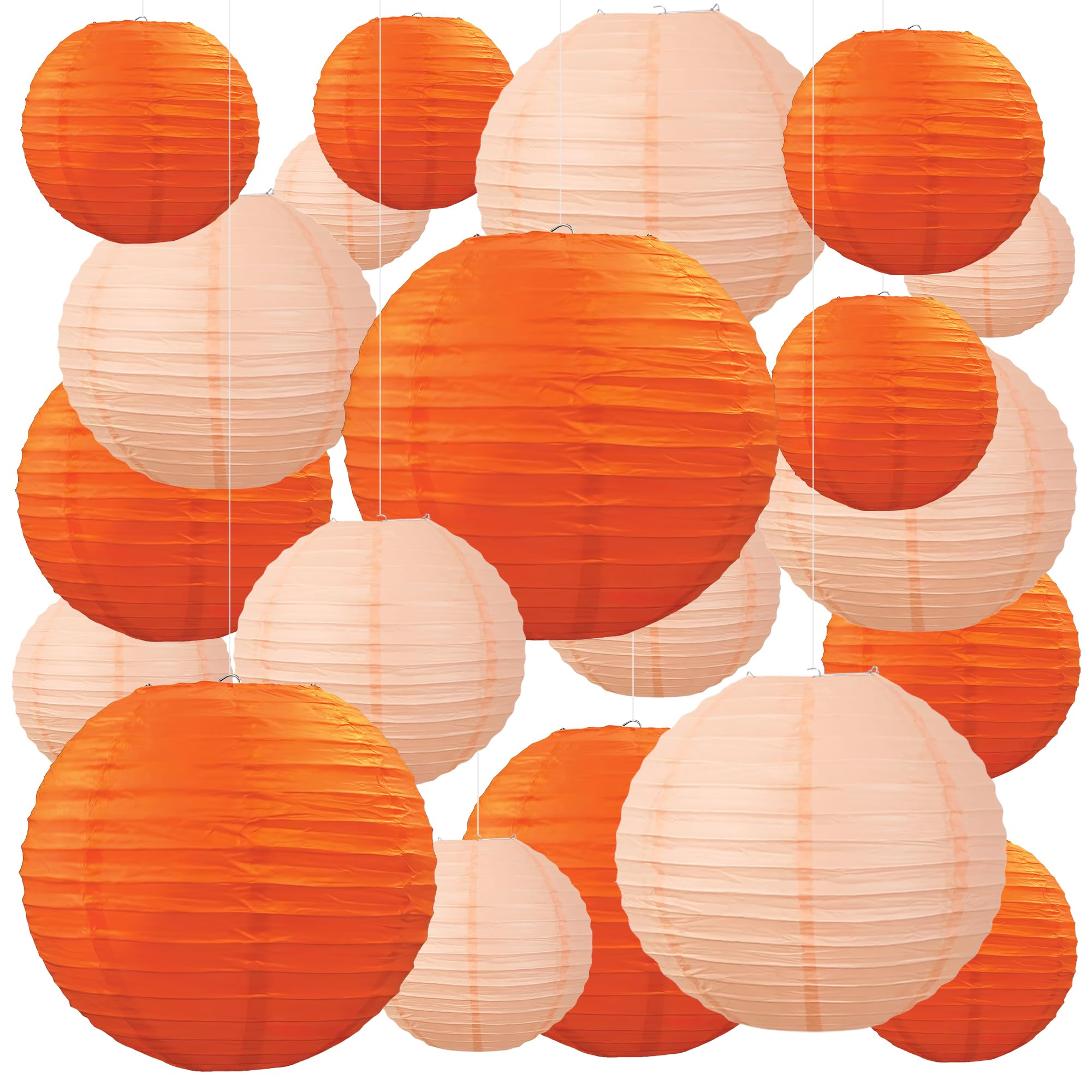 20Pcs Orange and Peach Paper Lanterns 6 8 10 Inches Round Hanging Paper Lanterns Decorations for Wedding Graduation Birthday Par