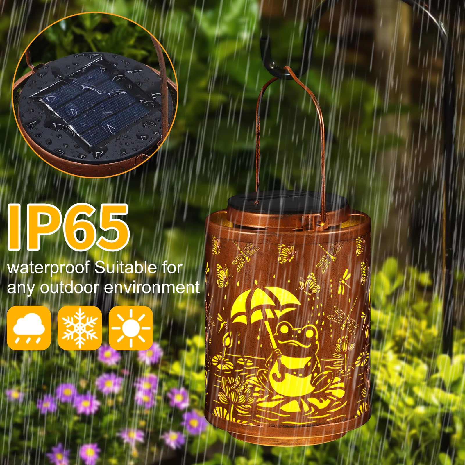 Solar Lanterns Garden Decor Birthday Gifts For Women Mon Grandma Metal Hanging Solar Lights Waterproof Outdoor Decoration For Outside Led Lanterns For Yard Patio Lawn (Frogs)