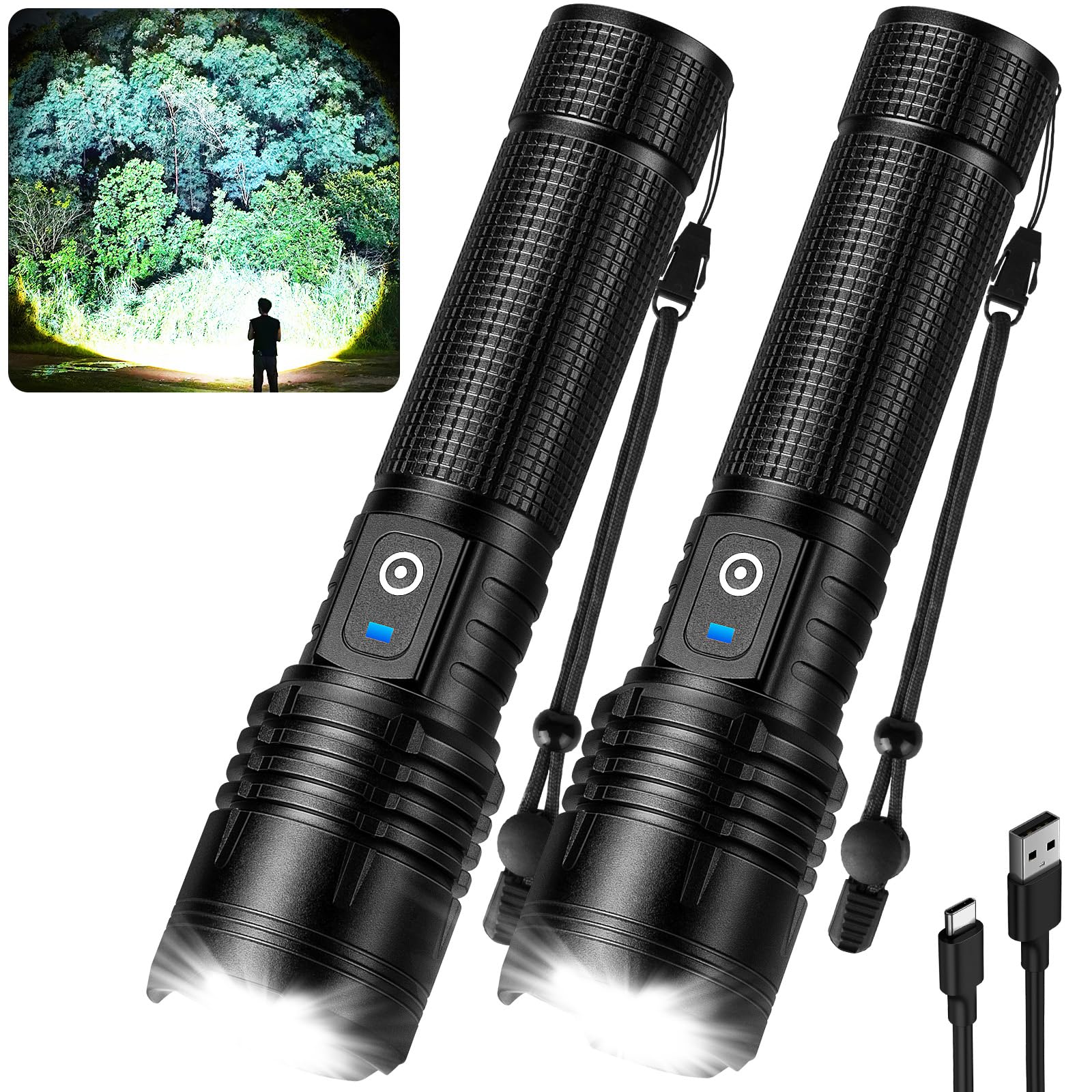 Kmivo Flashlight Rechargeable LED High Lumens, 99,000 Lumens Super Bright Flash Lights with 5 Modes, Adjustable,Waterproof Power