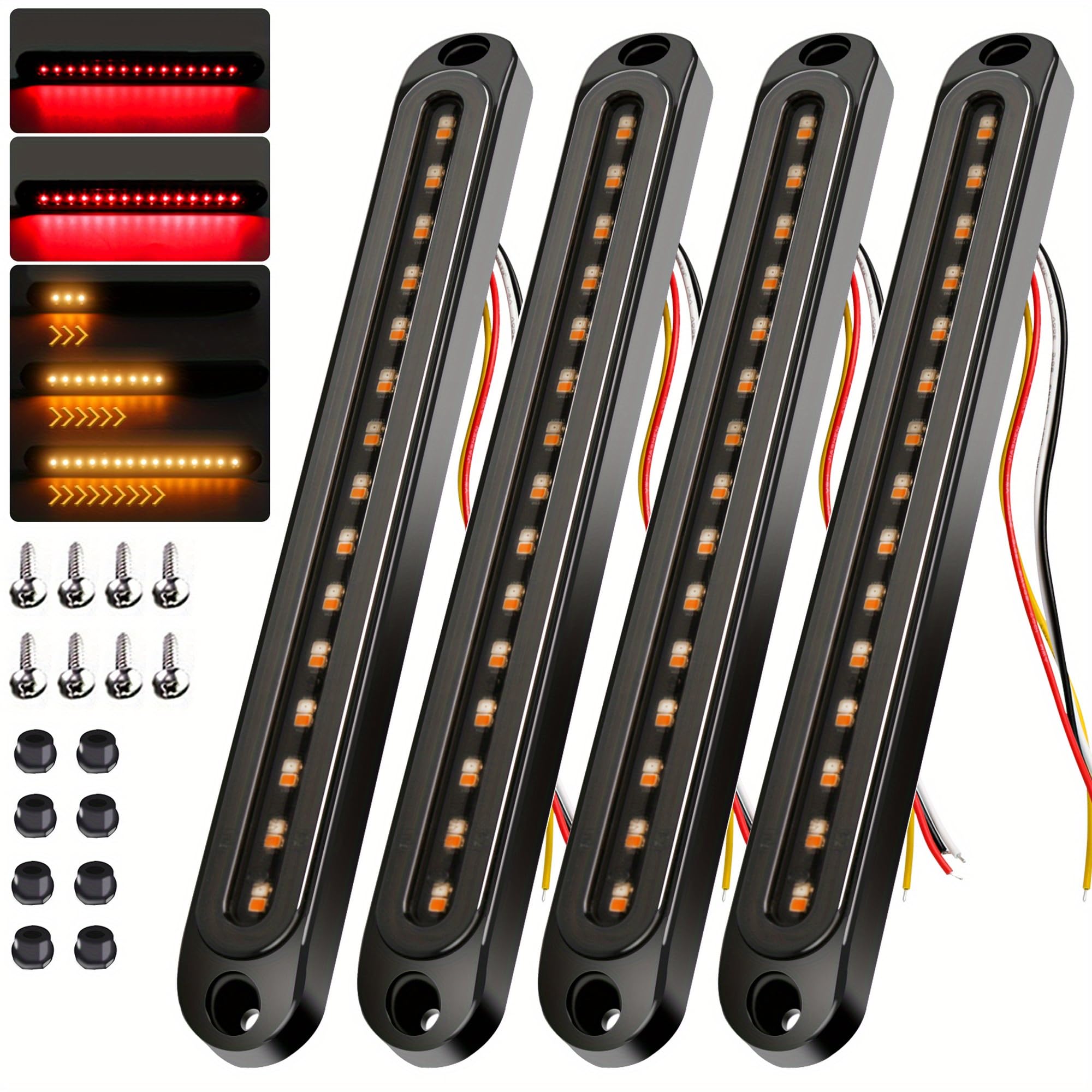 FOUFLY 4PCS 12V-24V 30 LED Tail Lights Red & Yellow Trailer Brake Light Turn Signal Trailer Sequential Identification Light Waterproof Tail Light Bar for Truck Pickup Golf Cart Marine Boats