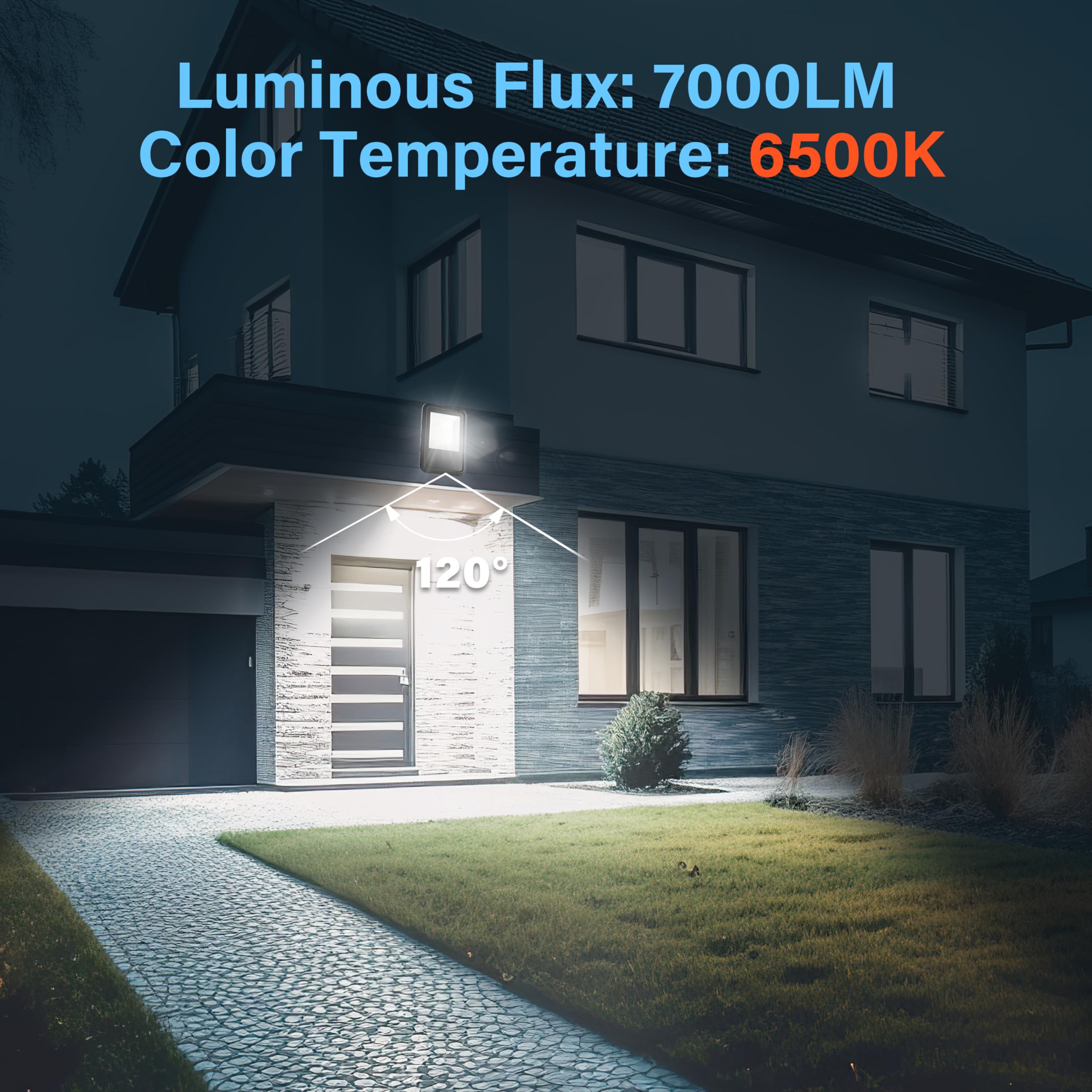 Simple Deluxe 2 Pack Led Flood Lights Outdoor, 70W 7000Lm Super Bright Outside Work Light With Plug, Ip65 Waterproof, 6500K Floo
