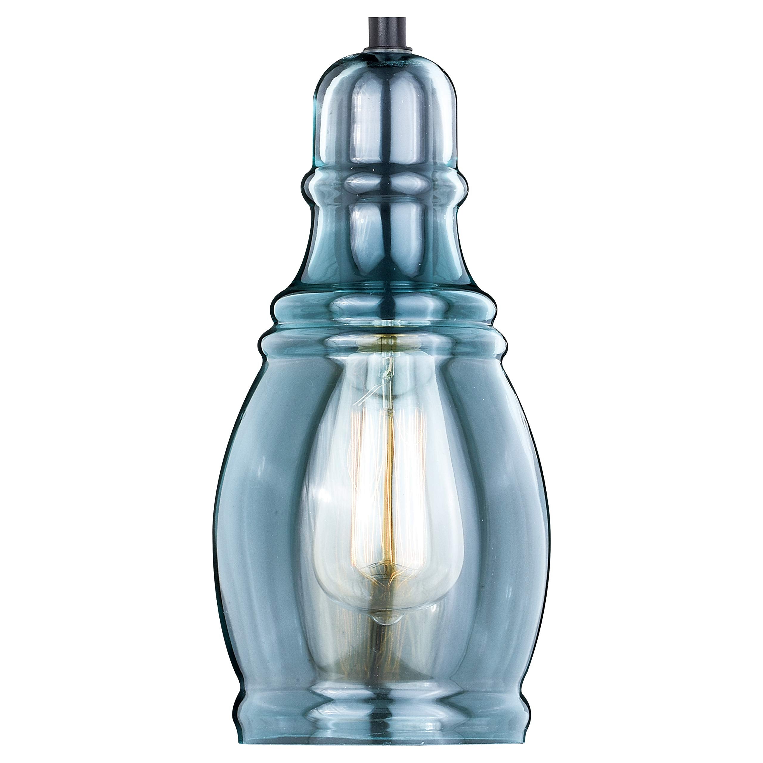 VAXCEL Millie Mini Pendant Light, Oil Rubbed Bronze, Smoke Blue Glass, 5.25in W, Model P0247
