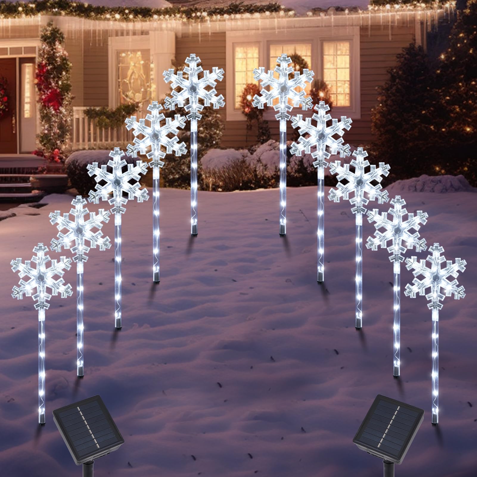 Solar Christmas Snowflake Pathway Lights, Set of 10 Outdoor Garden Lights Decorations,Waterproof Stake Decorative Light for Yard
