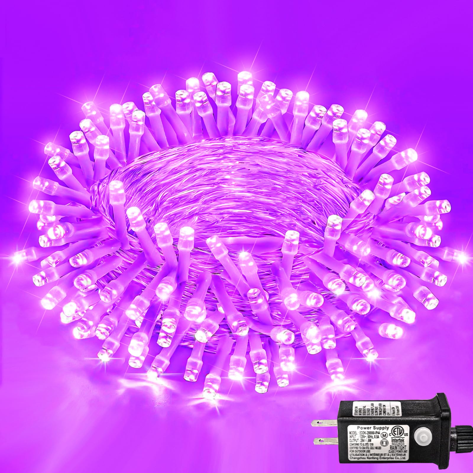 Einiiya 120 Led Purple Halloween Lights  40 Ft Christmas Lights Indoor Outdoor 8 Modes Plug In Waterproof Fairy String Lights For Tree Christmas Halloween Thanksgiving Decorations