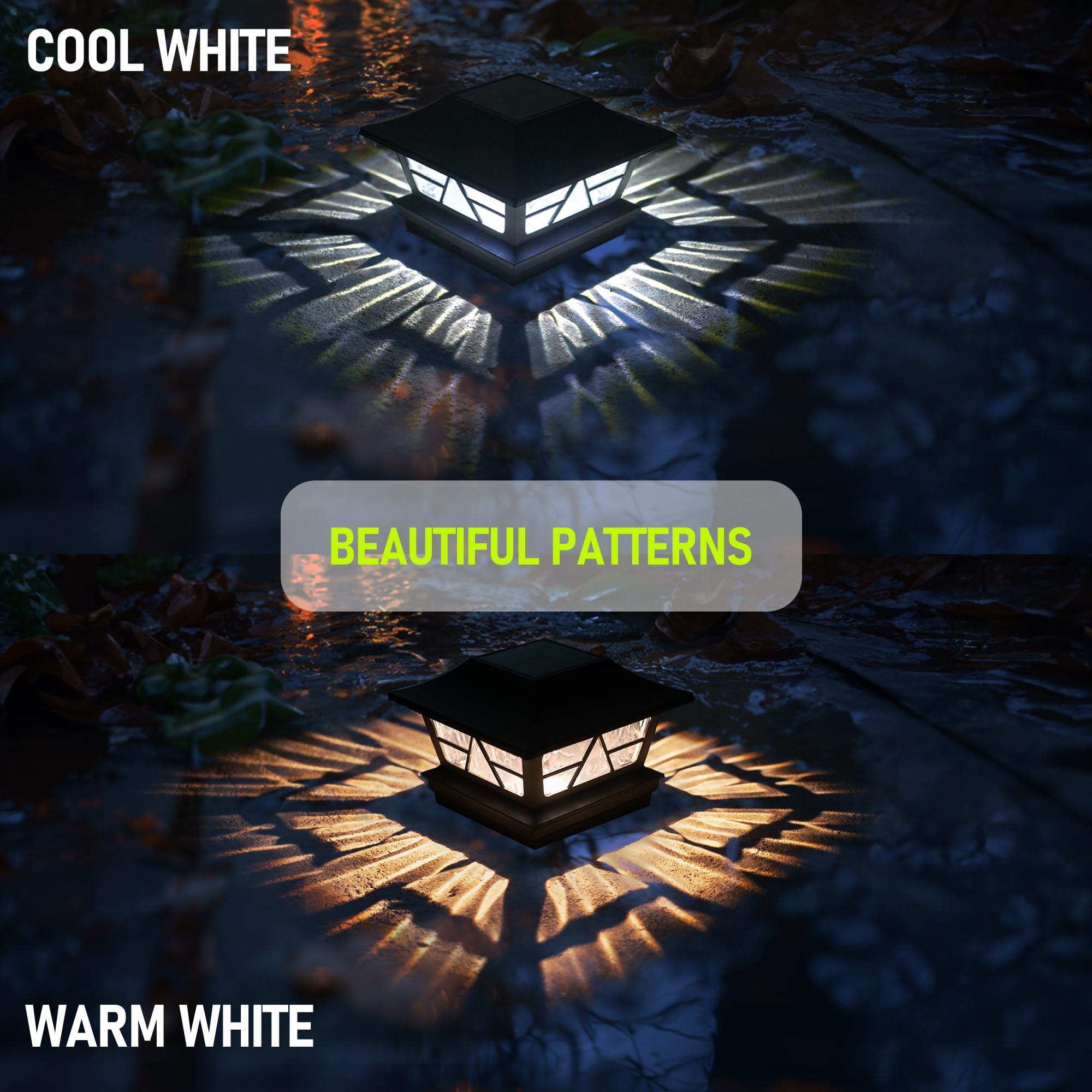 Tw Shine 4 Pack Solar Outdoor Fence Post Lights, 2 Modes Post Cap Lights Waterproof Color Changing Warm White/Cool White For Yar