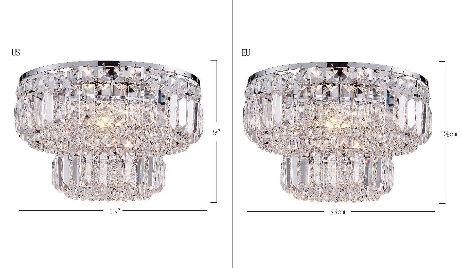 Bestier Modern Chrome Crystal Flush Mount Chandelier Light, Led, 13 X 9, 4 G9 Bulbs Required, Ideal For Dining Room, Bathroom, Living Room