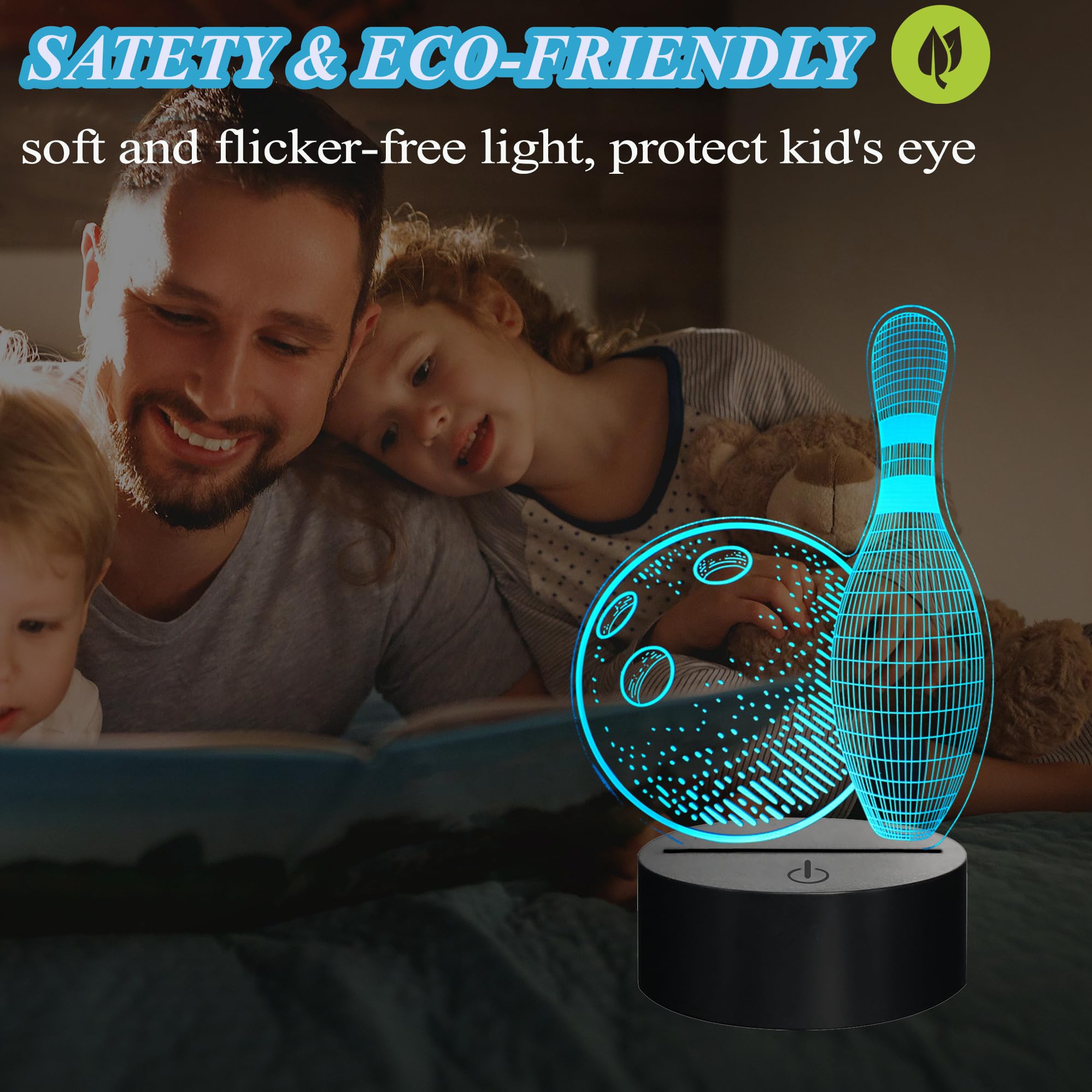Posshe Bowling Night Light, Bowling Gifts 3D Illusion Lamp With 16 Colors Changing, Remote Control And Dimmable, Kids Boys Girls