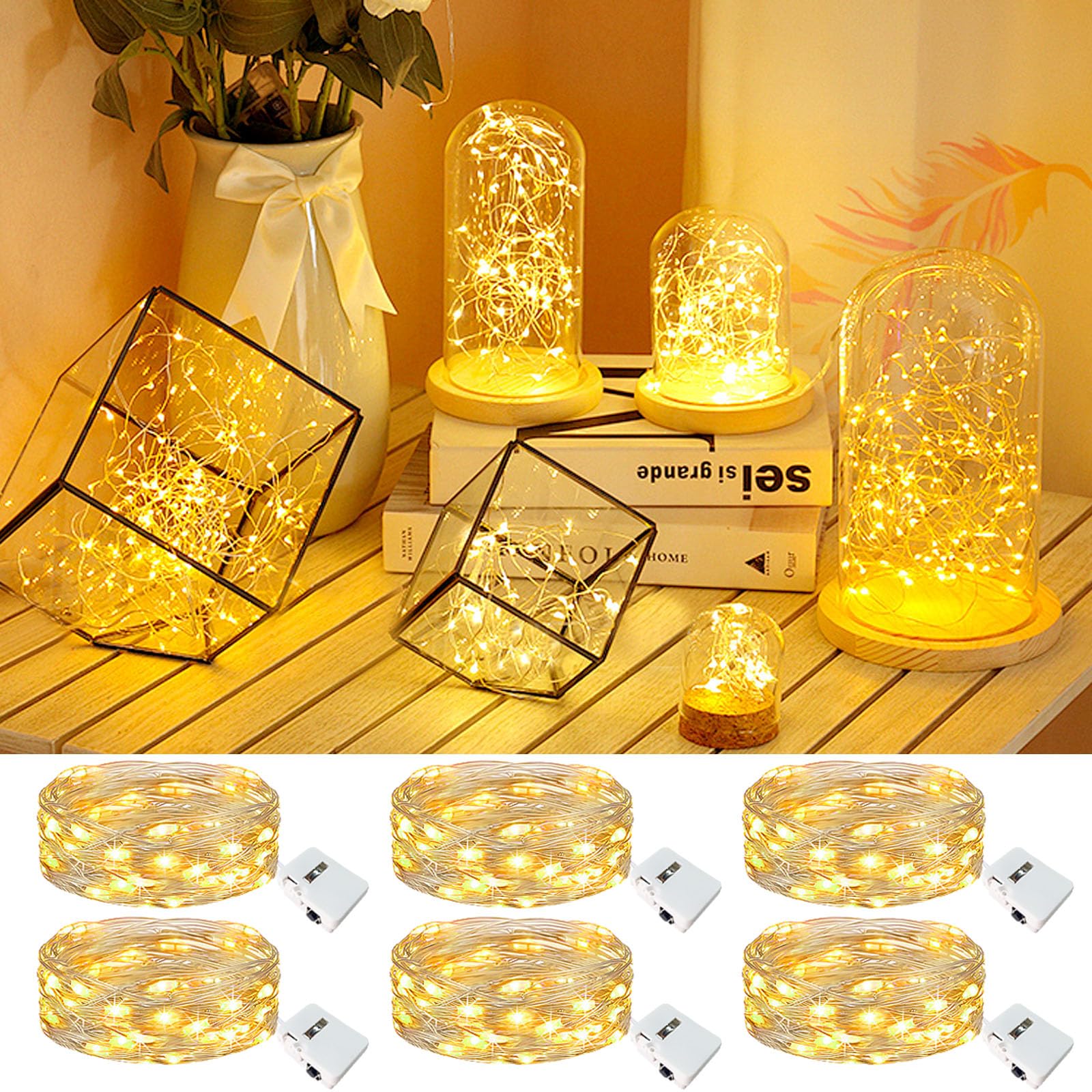 Kolpop 6 Pack Led Fairy Lights, Battery Operated Mini Twinkle String Lights, Waterproof, Warm White For Christmas & Parties