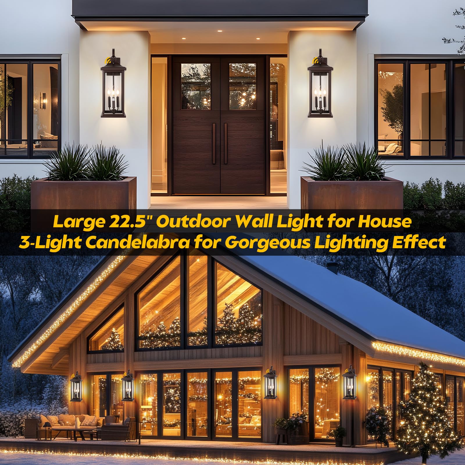 Roravilila 2-Pack Outdoor Light Fixtures, 23” Dusk to Dawn, Oil Rubbed Bronze, 3-Light, Vintage Brown Wall Lanterns, E12