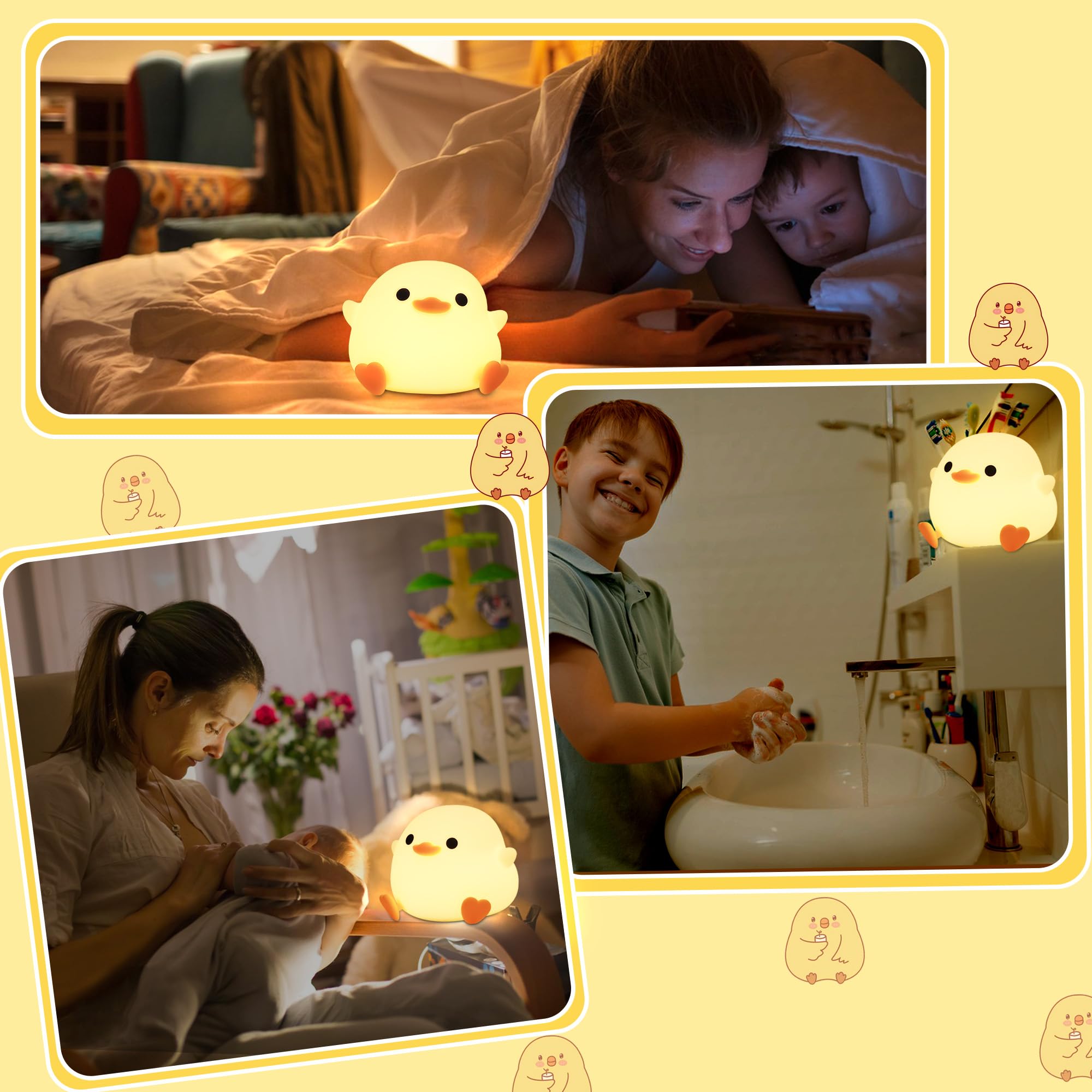Okayera Dodo Duck Night Light, Duck Bean Silicone Bedside Lamp With Dimmable Usb Rechargeable Timer, Perfect Animal Gift Birthda