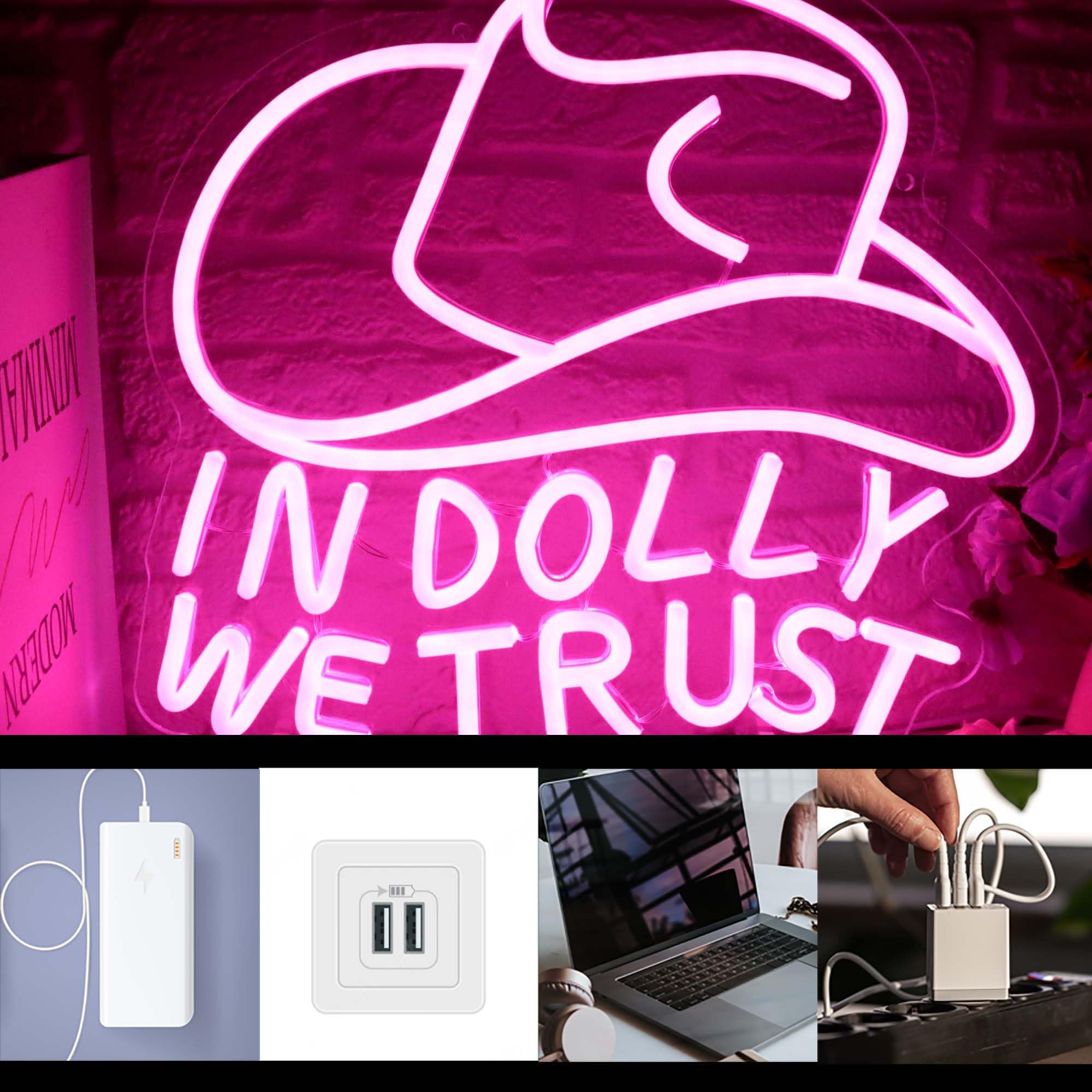 Dracey Neon Sign - Pink Cowgirl Hat LED Wall Art, USB Powered, 12.9x13.3in, Acrylic - Country Retro Decor for Bedroom or Man Cave