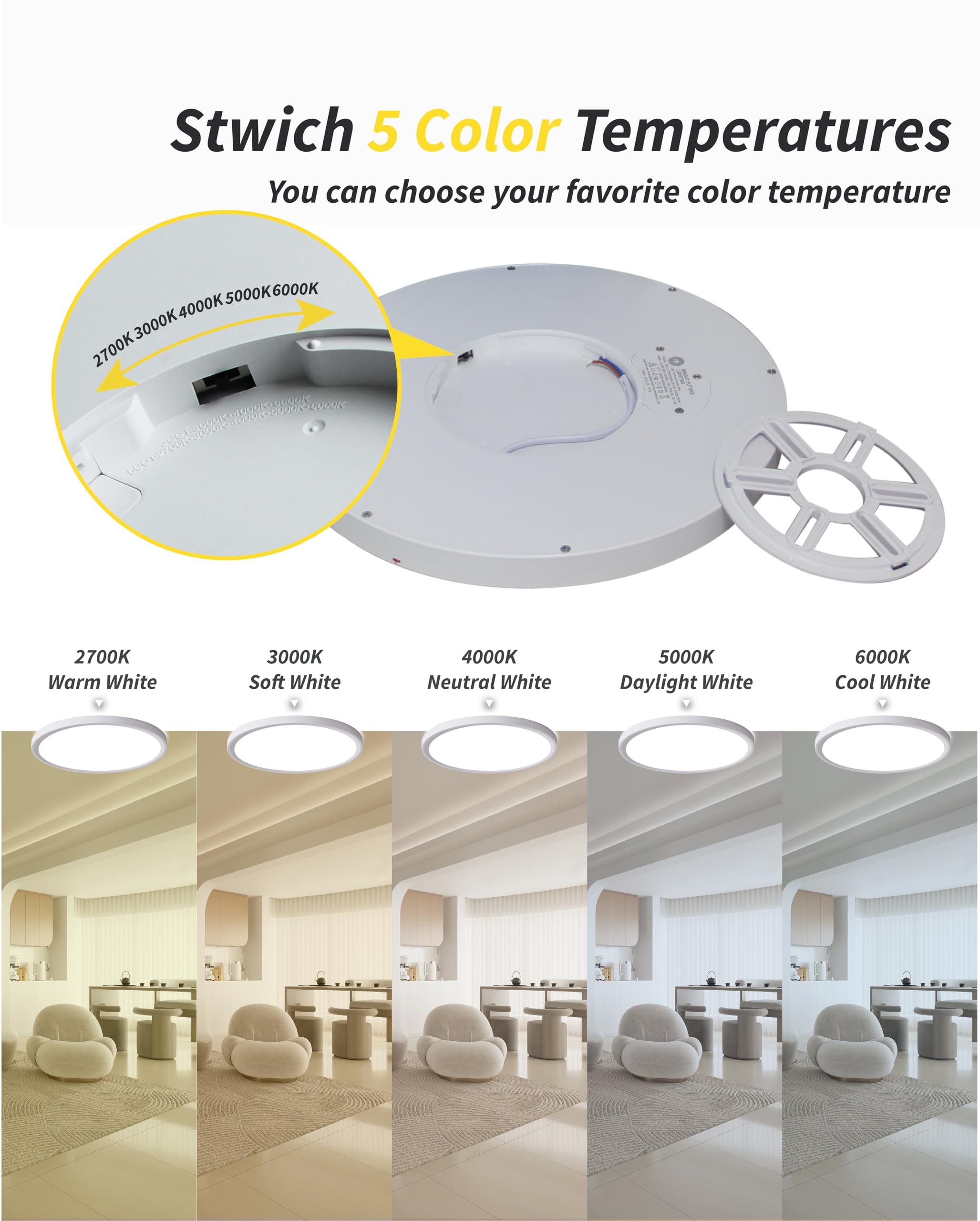 Bright Future Lighting Dimmable LED Flush Mount Ceiling Light 12 Inch 24W 5CCT Selectable White (4 Pack)