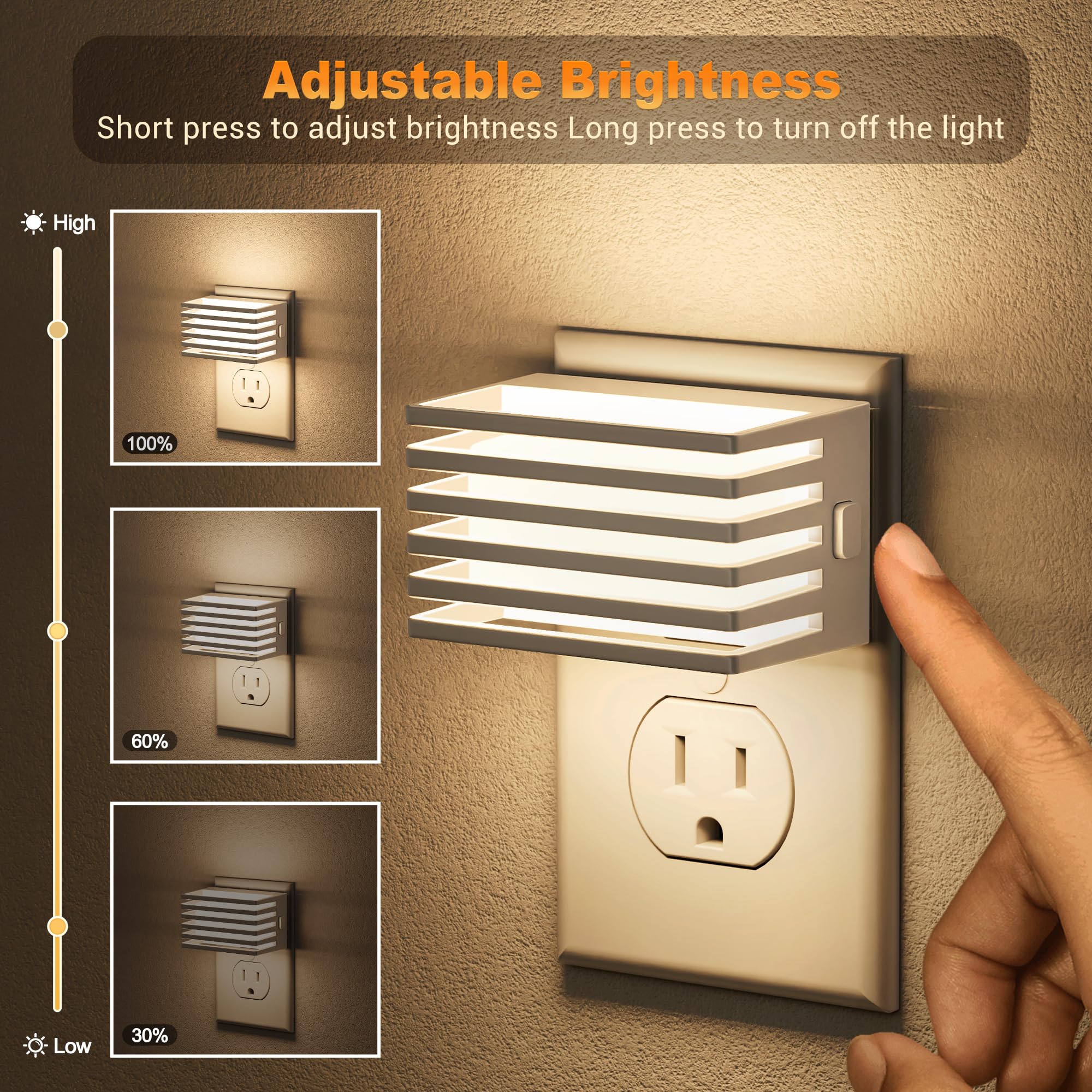 JandCase LED Night Light with Dusk to Dawn Sensor, Dimmable, 3000K Soft White, Warm - White Shade, 2 Pack for Bedroom & Bathroom