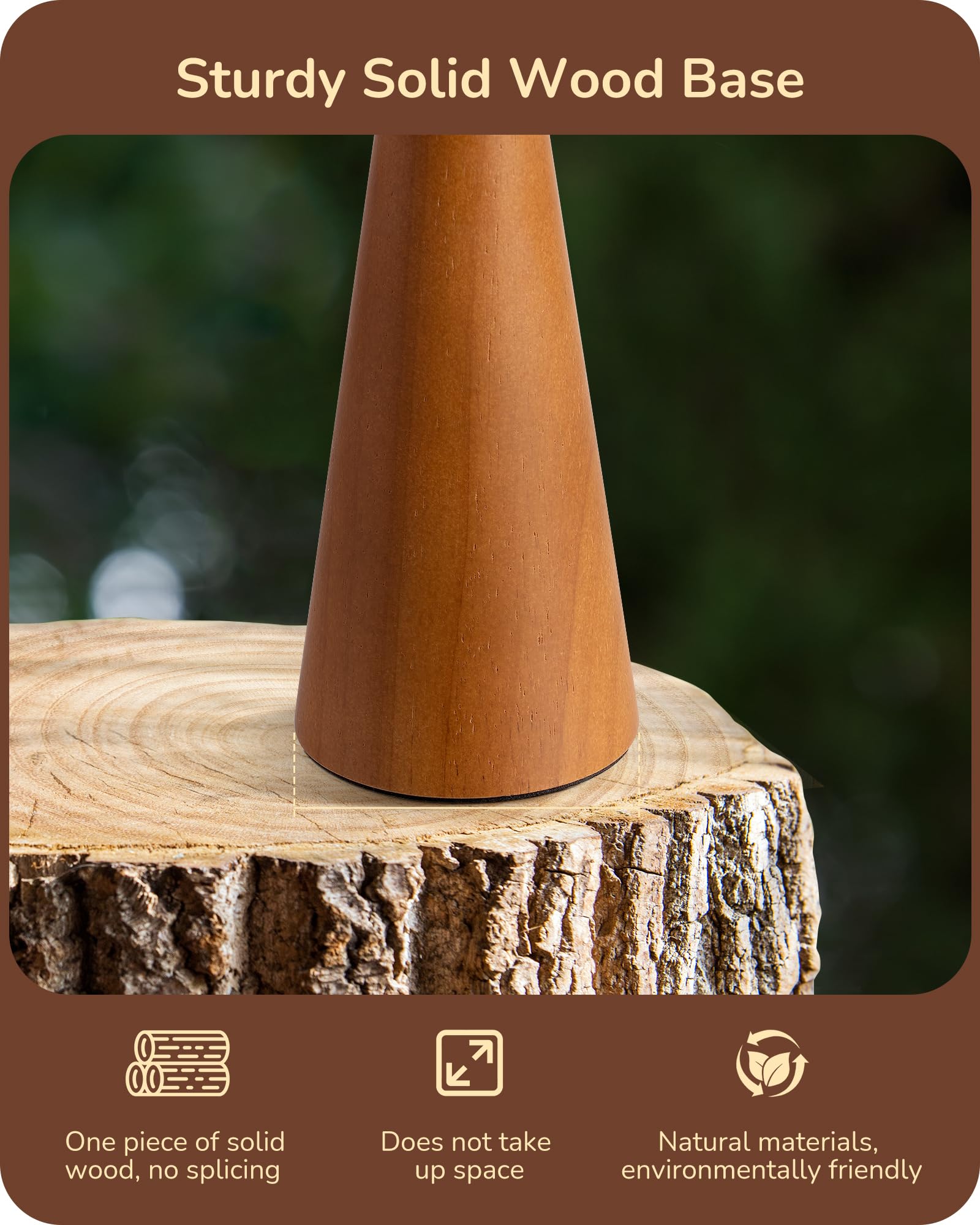EDISHINE Small Table Lamp, 13.58" Wooden Bedside Lamp, Dark Wood Color, Nightstand Light with ON-Off Switch, E26 Socket