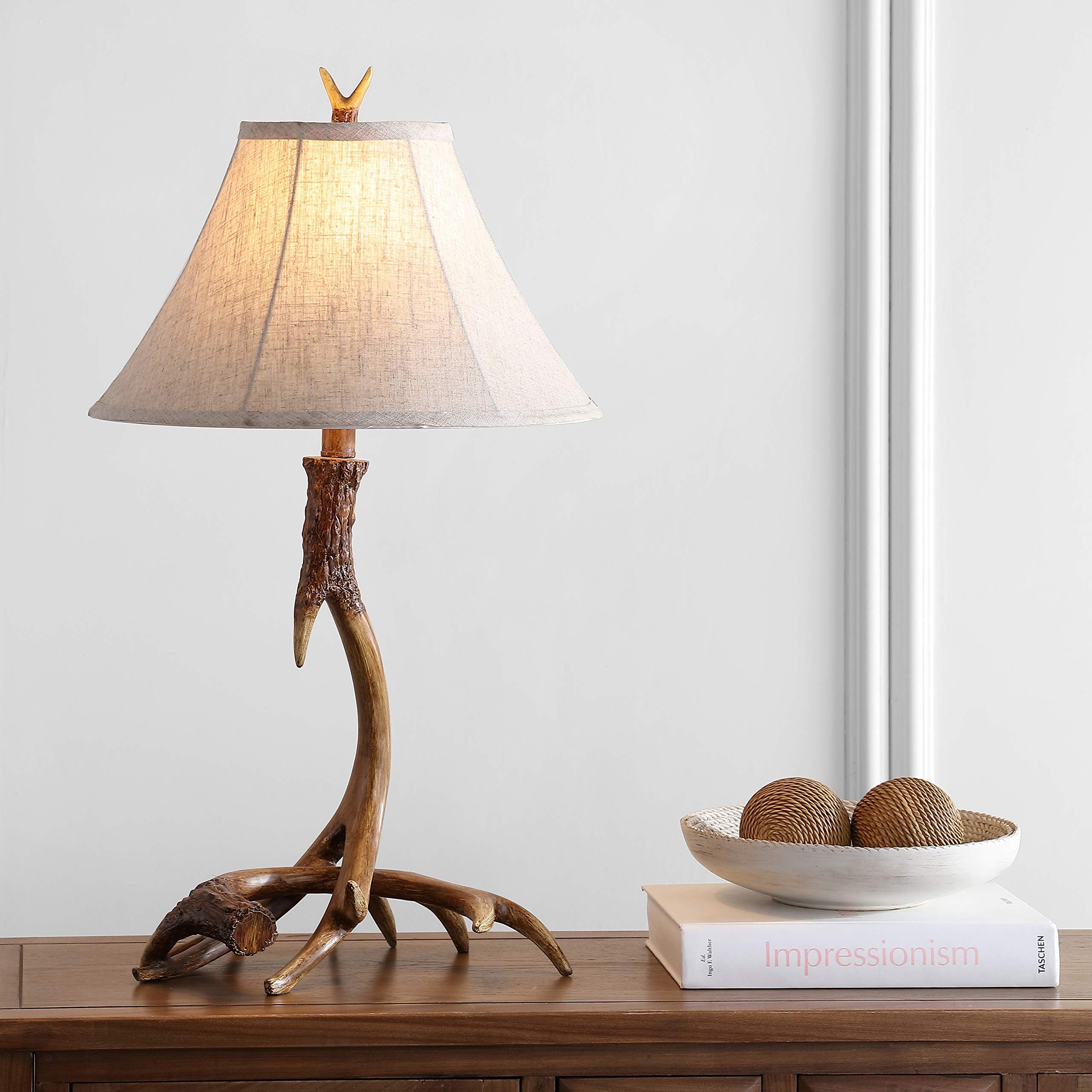 JONATHAN Y Rustic Resin LED Table Lamp 27.5in Brown JYL6305A for Bedroom Living Room Office