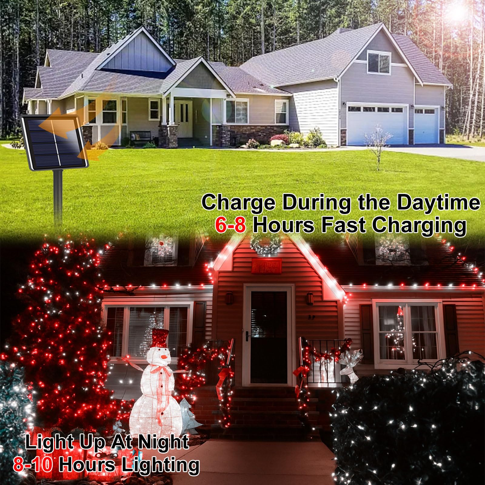 SANJICHA Solar String Lights 144FT, 400LED, Waterproof Copper Wire, 8 Modes, 2 Pack, Red and White, Model SYJSSL