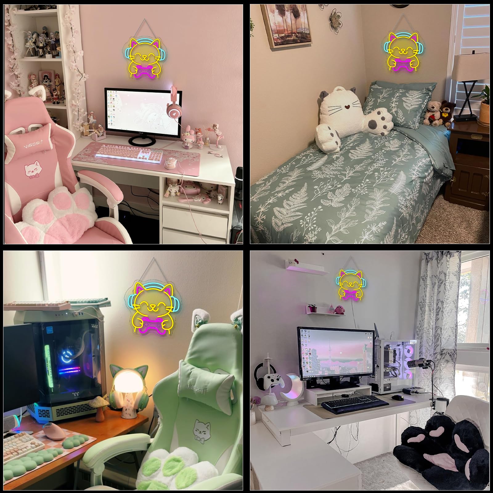 Ineonlife Game Cat Neon Sign For Wall Decor Light Up Cute Animal Led Signs For Game Room Acrylic Art Decor For Home Bar Bedroom