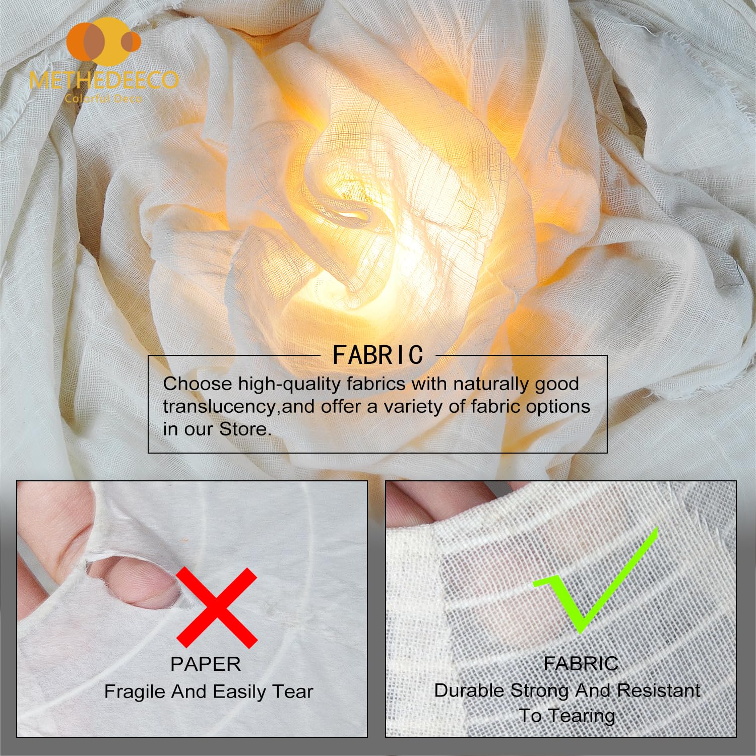 Methedeeco Hanging Fabric Lamp Shade, 16 Beige Linen Pendant Light, Minimalist Design For Bedroom, Living Room, Kitchen