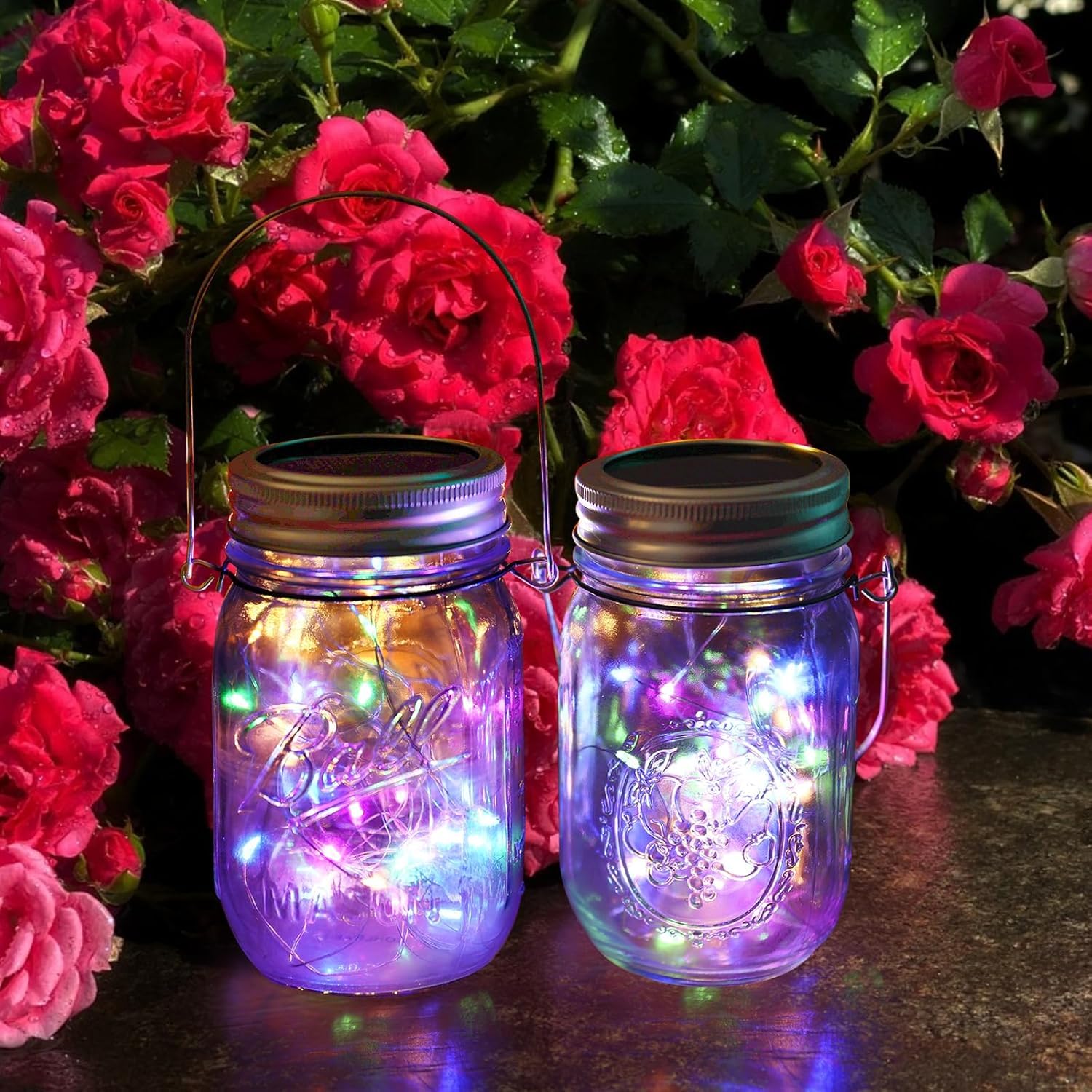 VOOKRY Solar Mason Jar Lights, 30 LED Multicolor Fairy String Lights, Waterproof, Pack of 6 for Outdoor Patio Garden Decoration