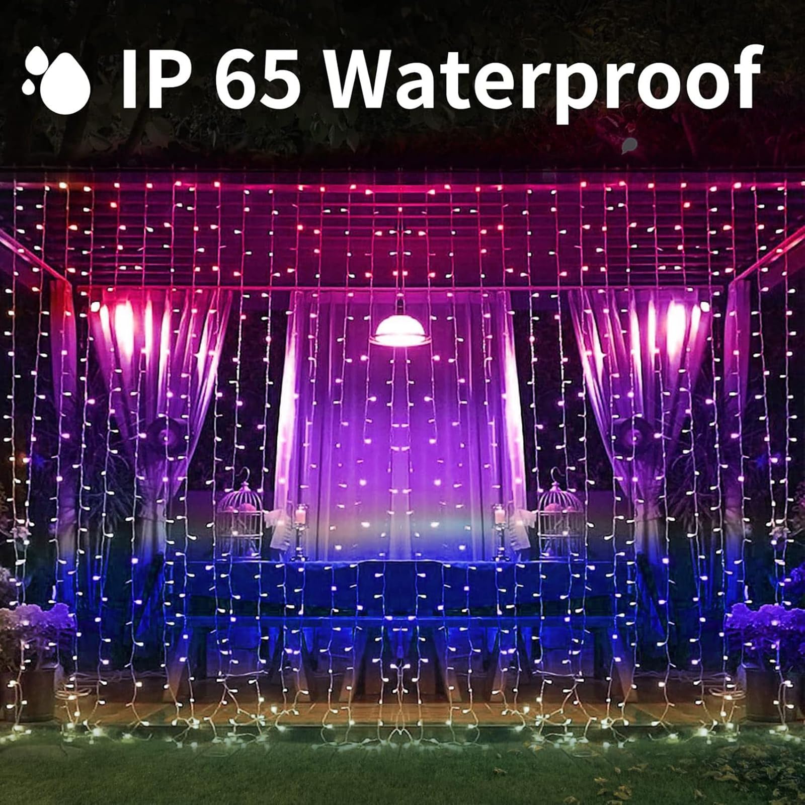 XINXIANLIAN Solar Curtain Lights, 300 LED Twinkle Lights, Waterproof, Multicolor, 8 Modes for Indoor/Outdoor Christmas Decoration