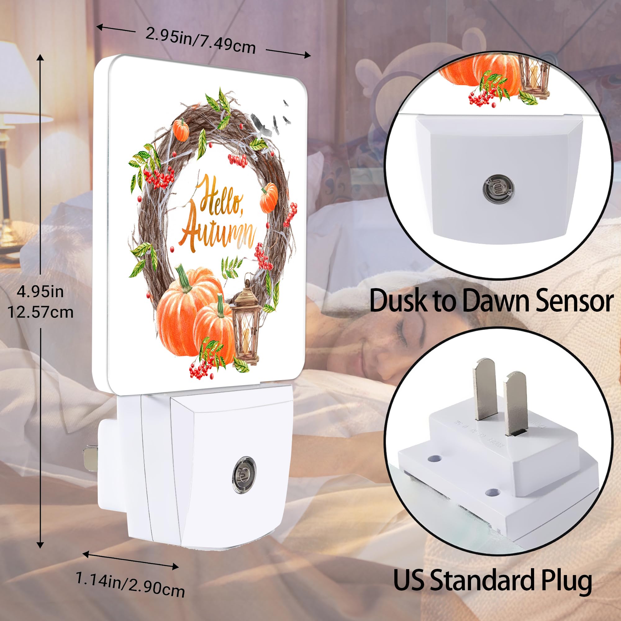 Jopowide Pumpkin Night Light with Dusk to Dawn Sensor, Warm Glow, Model SBD04, Hello Autumn Color, Ideal for Bedroom and Hallway