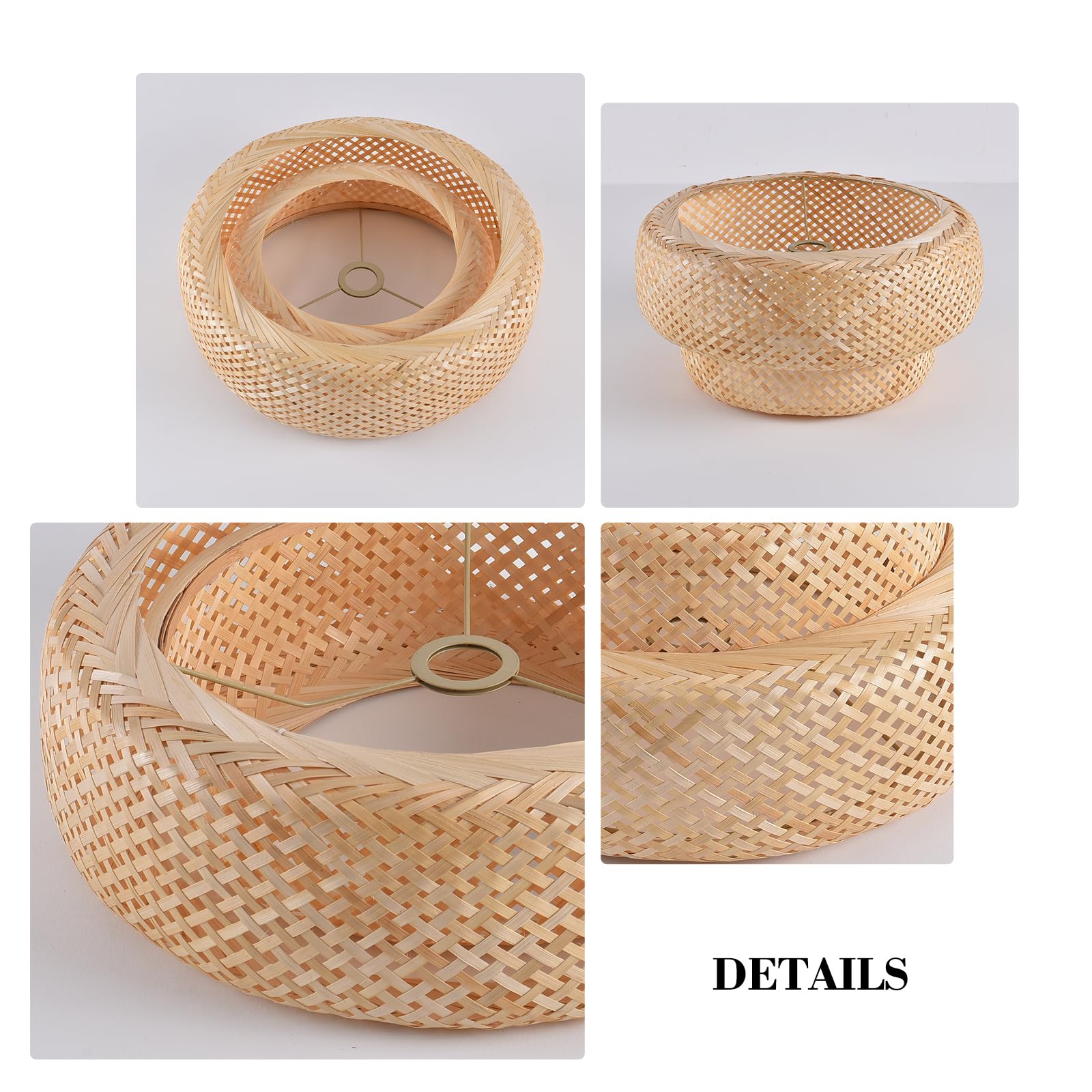 Teru Ji Kaikang 13.77'' Bamboo Lamp Shade,Hand-Woven Bamboo Rattan Hanging Light Shade,For Dining Living Bedroom Kitchen Farmhou