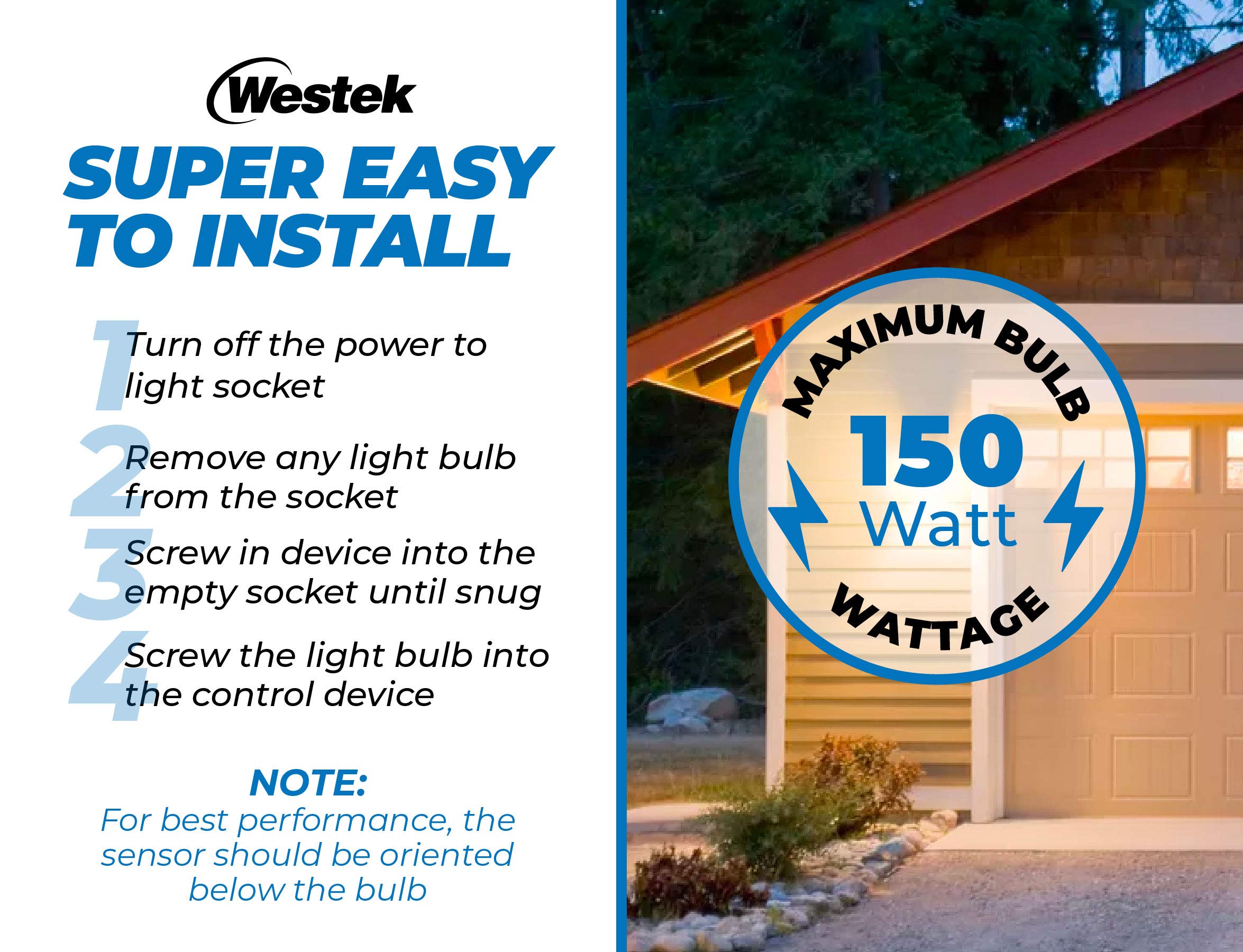 Westek Motion Sensor Light Socket Adapter, 2 Pack, 20ft Detection Range, Model OMLC163BC, Copper Material