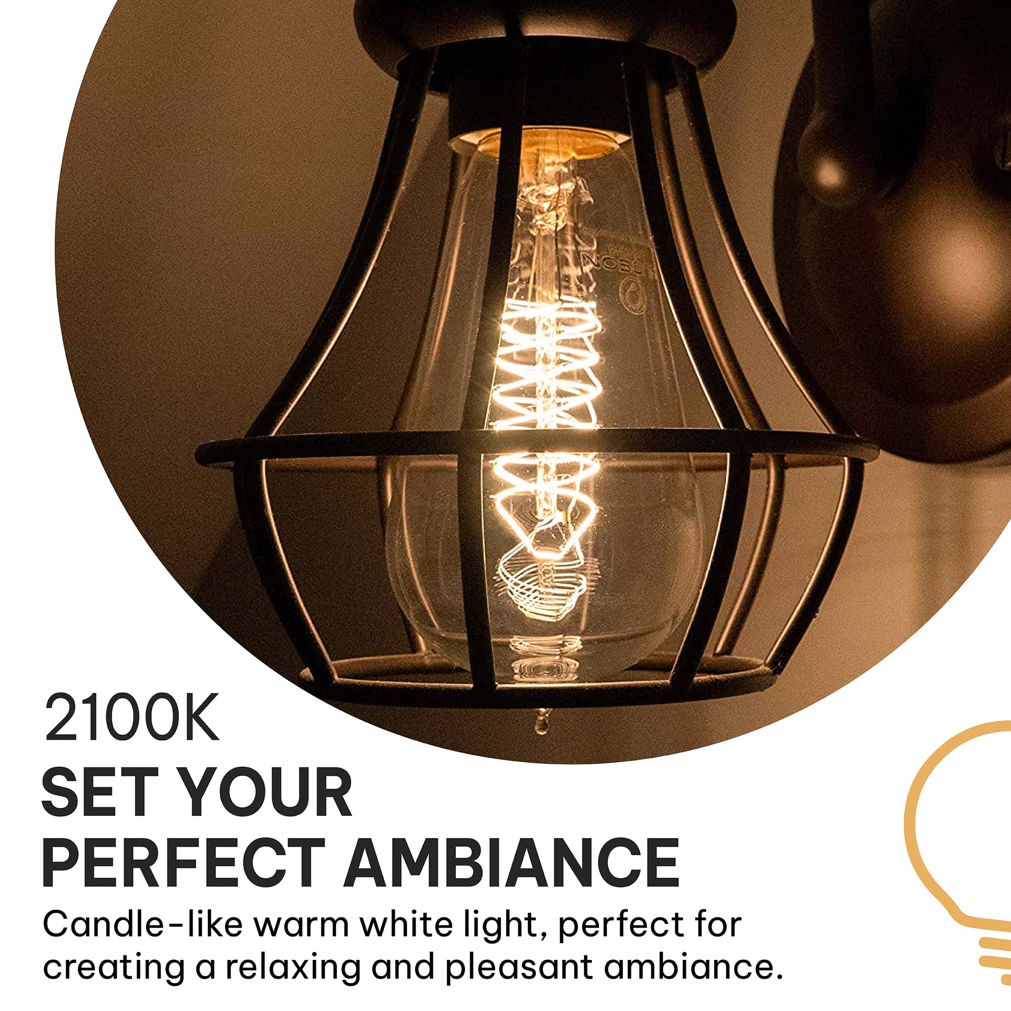 Hudson Vintage Incandescent Edison Light Bulbs 60W (6 Pack) E26/E27 Base 2100K Dimmable Decorative Lightbulbs - St58 Style Warm