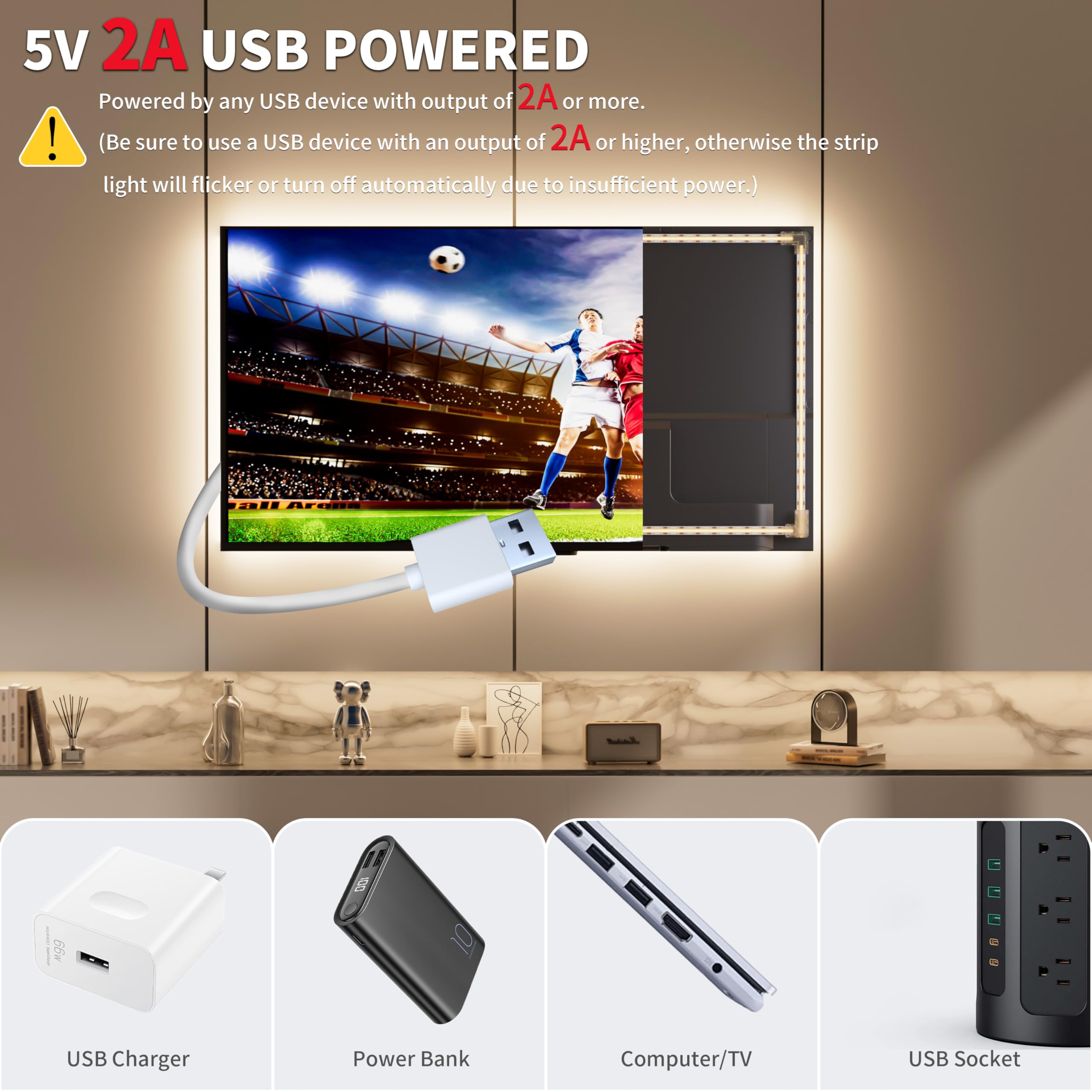 Pautix Cob Led Strip Light 6.56Ft/2M, 640Leds 1200Lm Dimmable 5V Usb Led Strip White 4000K Cri90+ Tv Backlight,Usb Powered Flexi