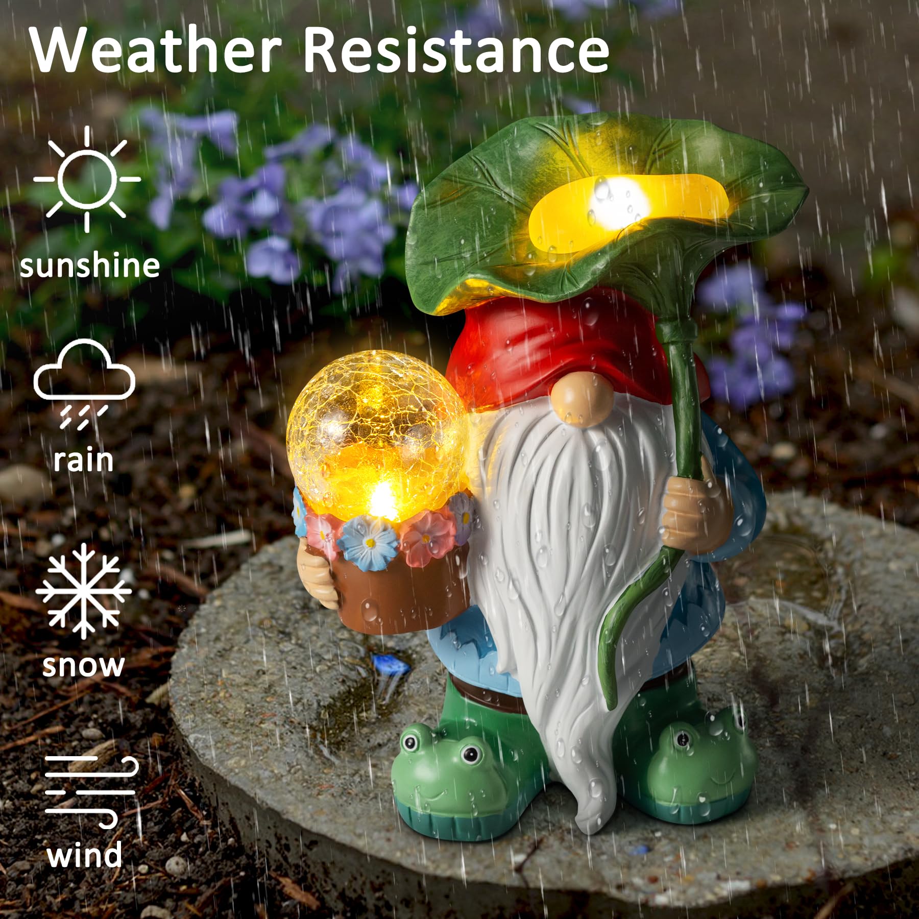 Grovind Garden Gnomes Outdoor Decorations - Solar Gnome Statue With Led Lights, Funny Magic Orb Decor For Patio Lawn